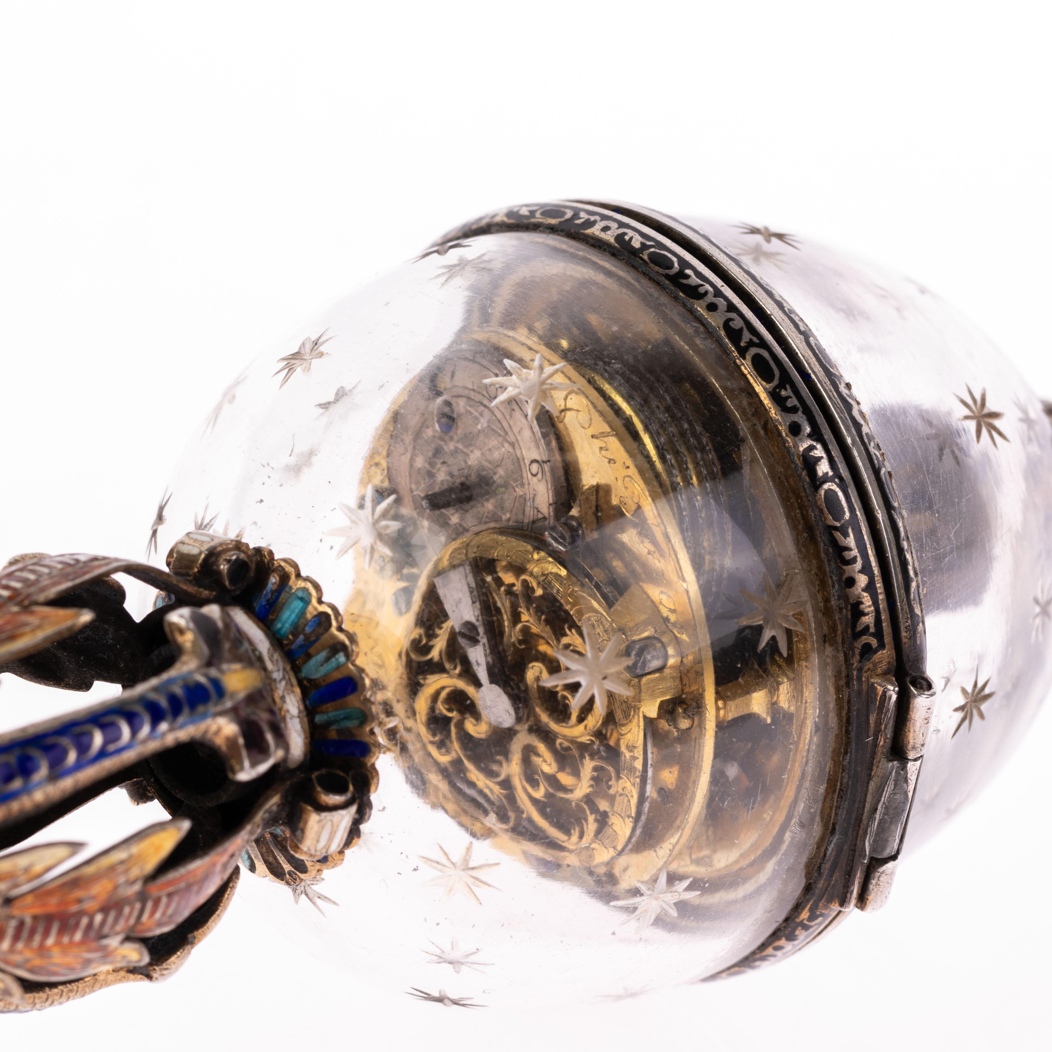 Antique 19th Century Viennese Austrian Enamel & Silver Rock Crystal Desk Clock For Sale 6