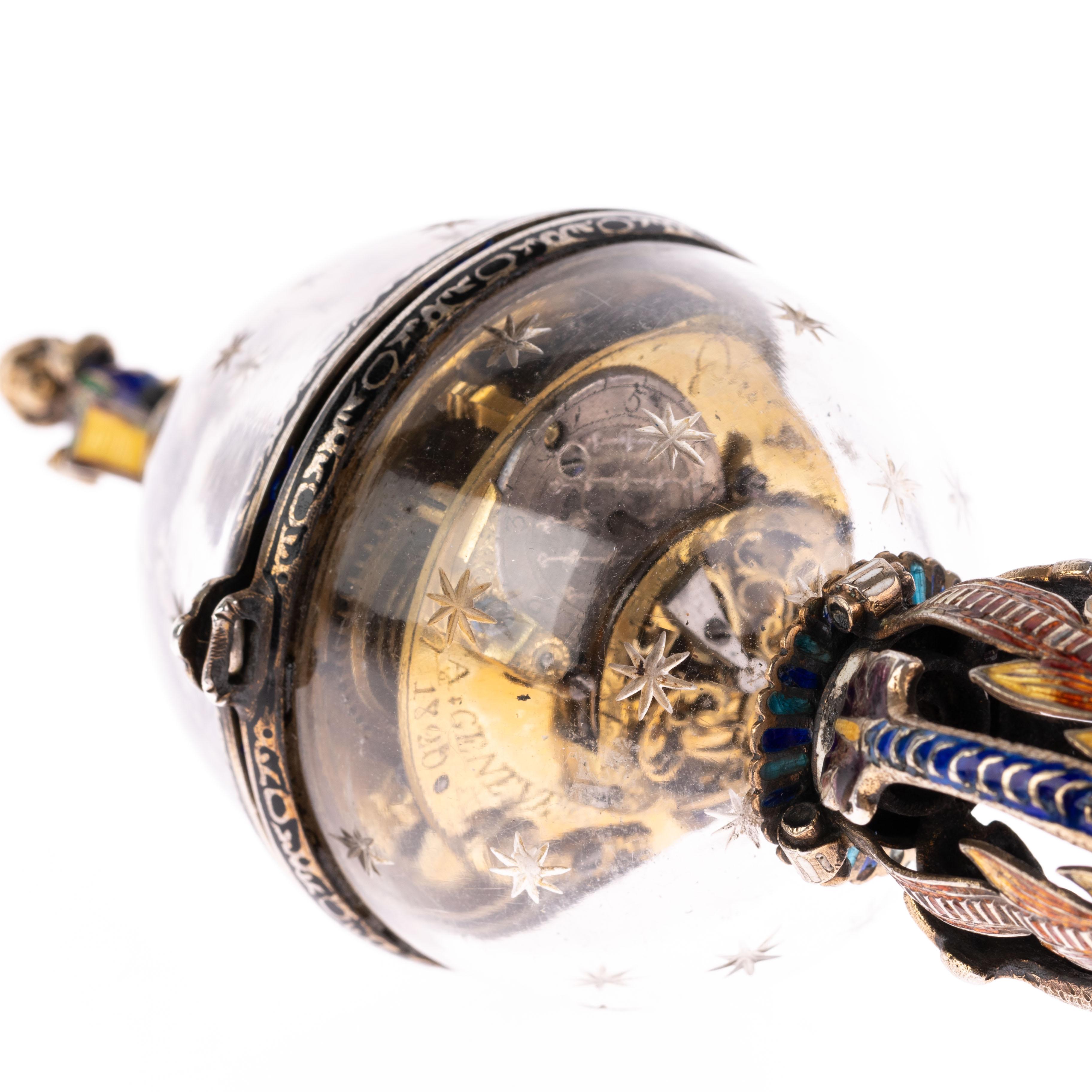 Antique 19th Century Viennese Austrian Enamel & Silver Rock Crystal Desk Clock For Sale 7