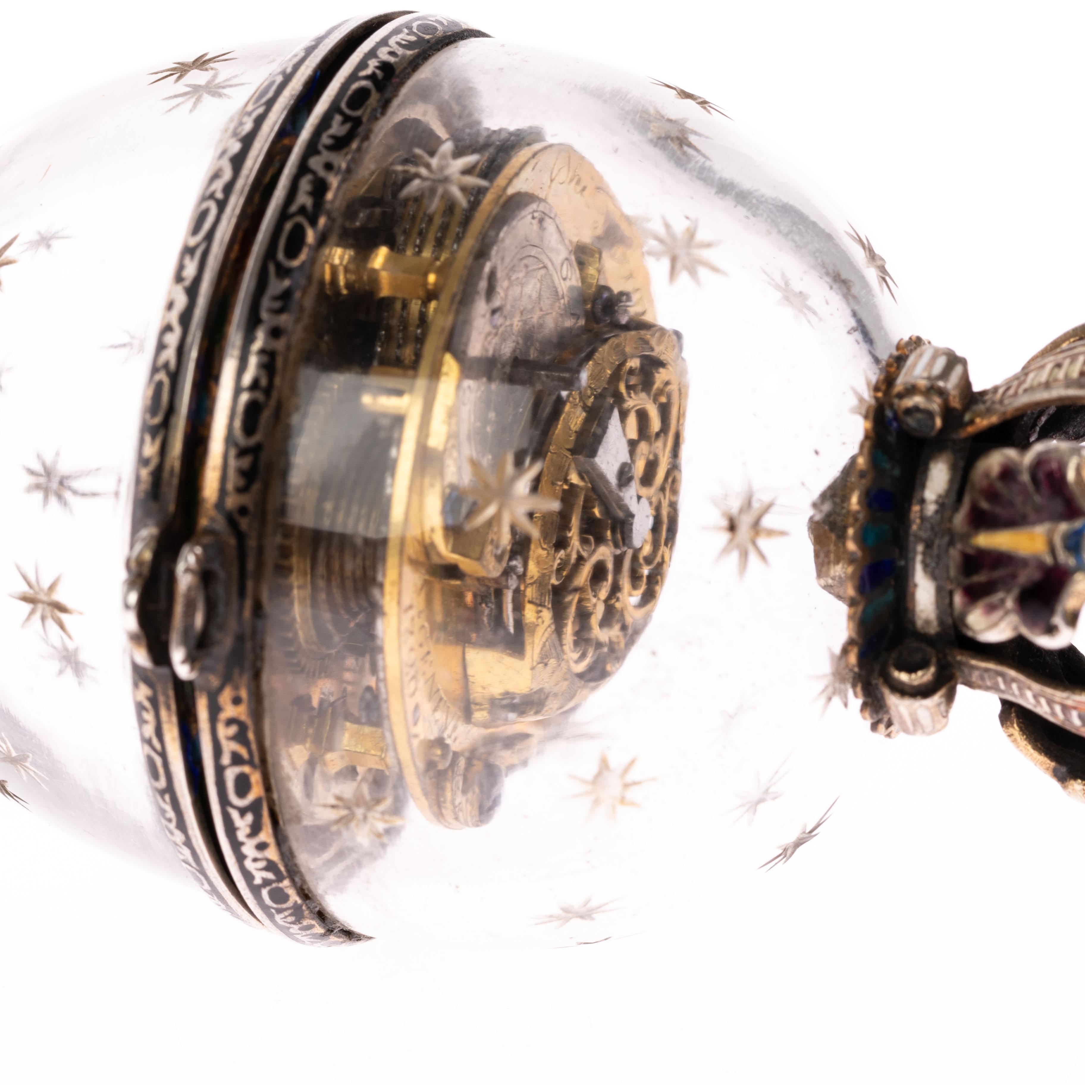 Antique 19th Century Viennese Austrian Enamel & Silver Rock Crystal Desk Clock For Sale 8