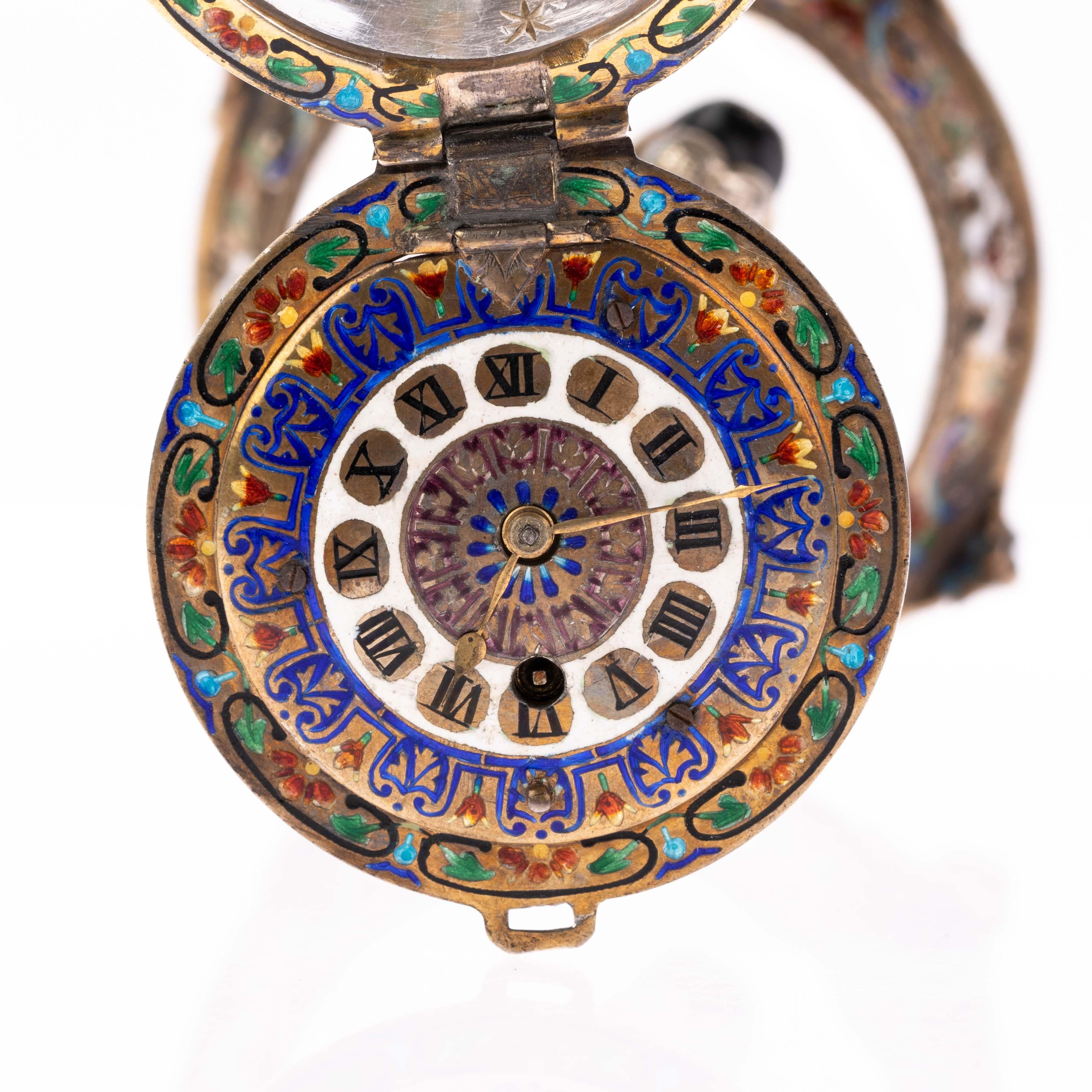 Antique 19th Century Viennese Austrian Enamel & Silver Rock Crystal Desk Clock For Sale 9