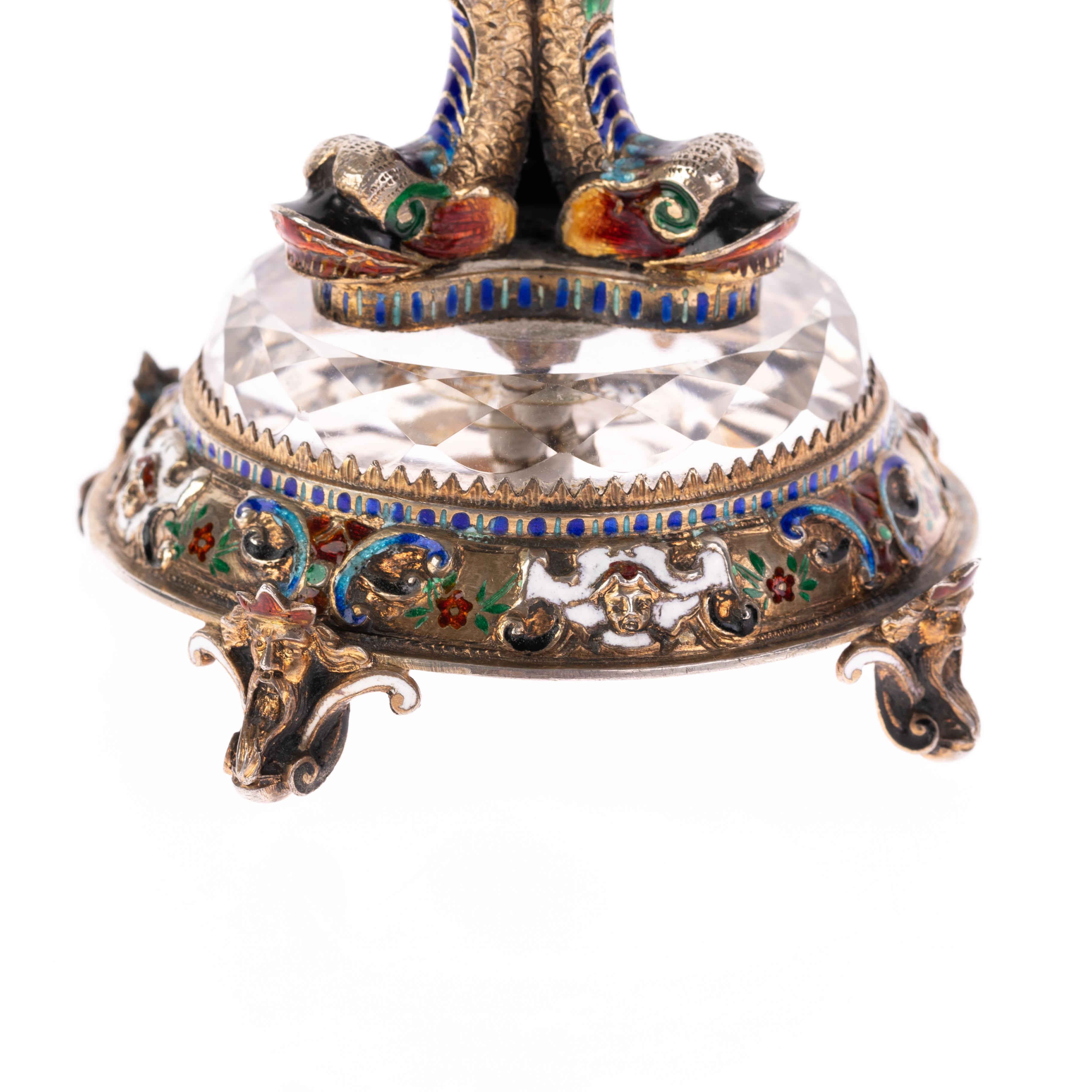 Antique 19th Century Viennese Austrian Enamel & Silver Rock Crystal Desk Clock For Sale 10