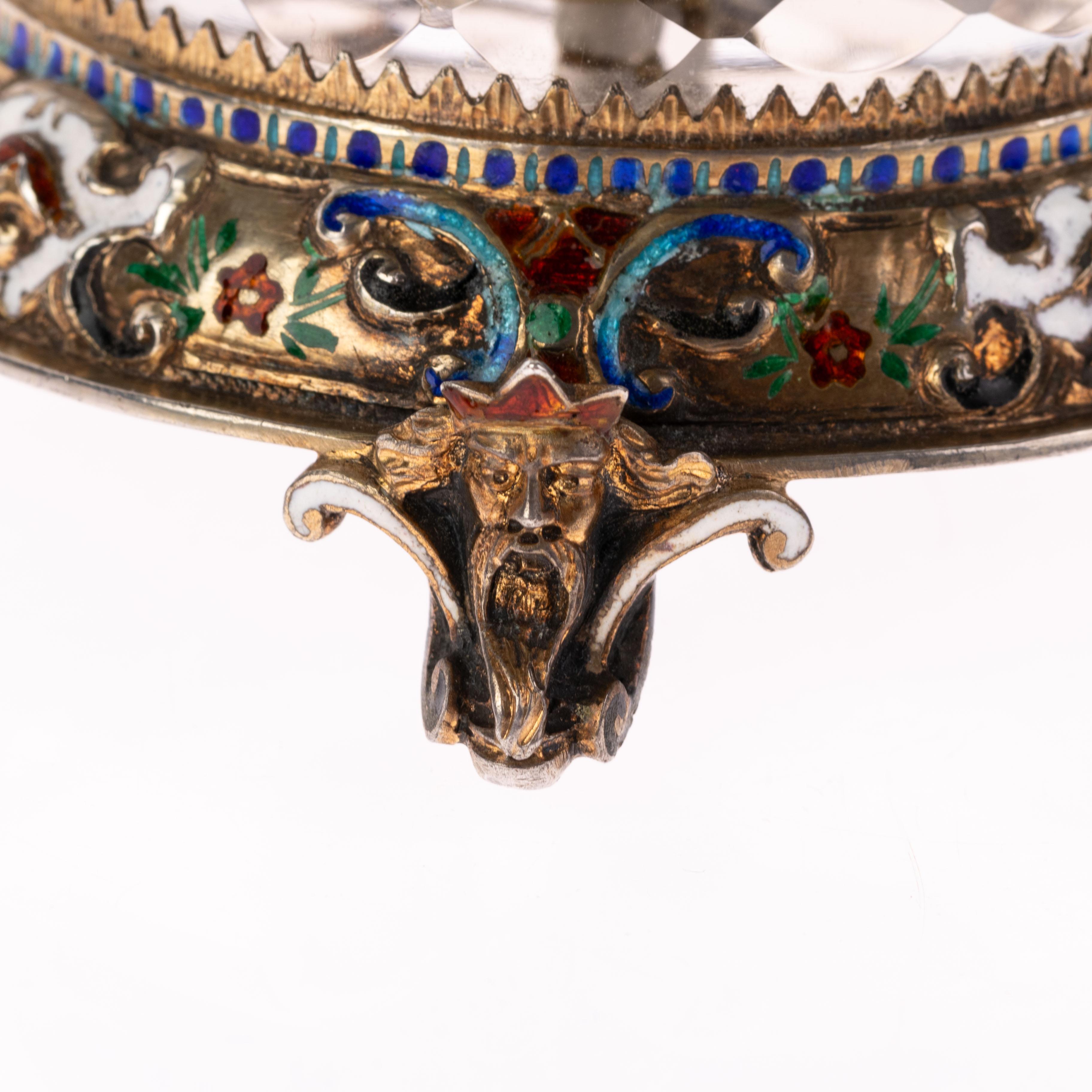 Antique 19th Century Viennese Austrian Enamel & Silver Rock Crystal Desk Clock For Sale 11