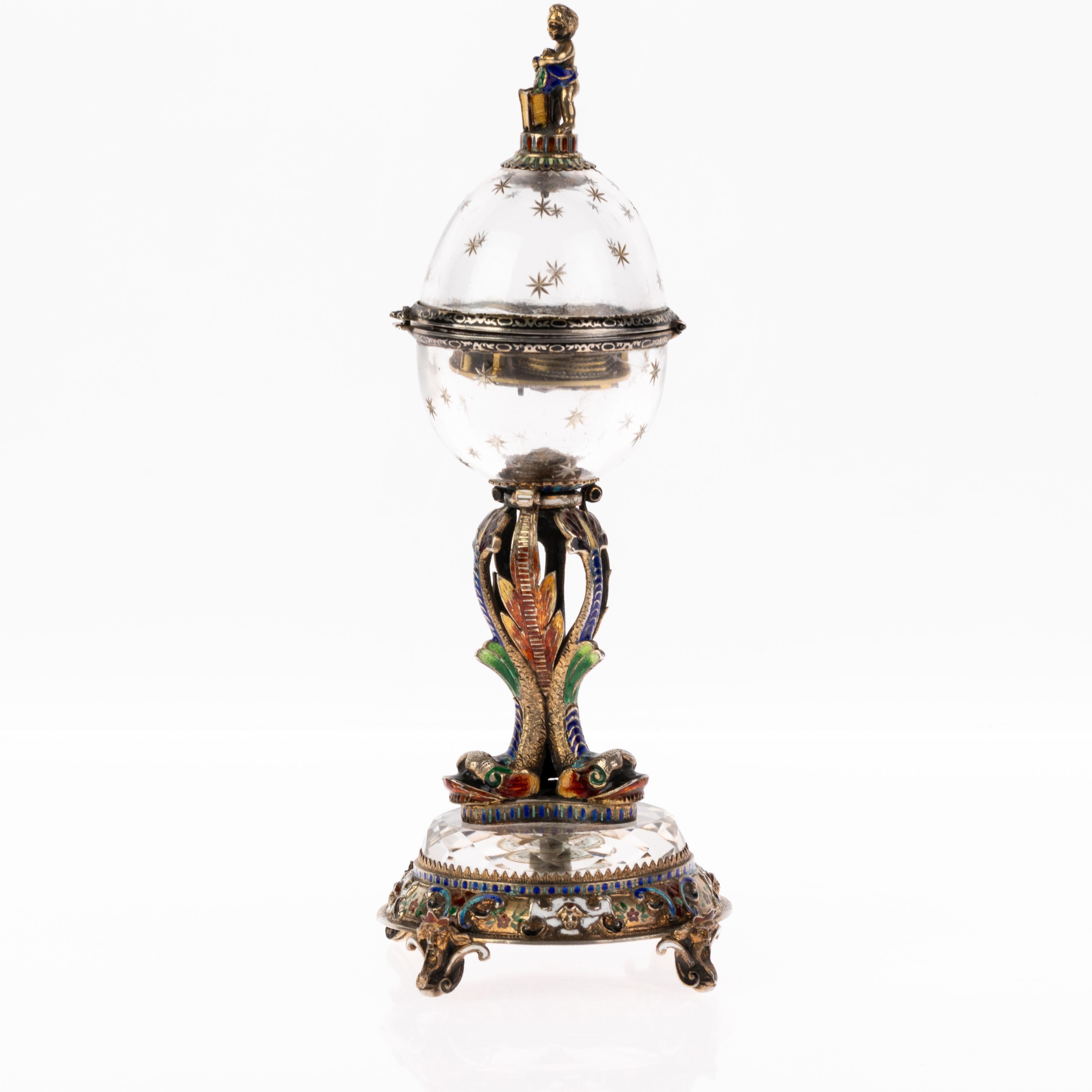 Antique 19th Century Viennese Austrian Enamel & Silver Rock Crystal Desk Clock In Good Condition For Sale In Nottingham, GB