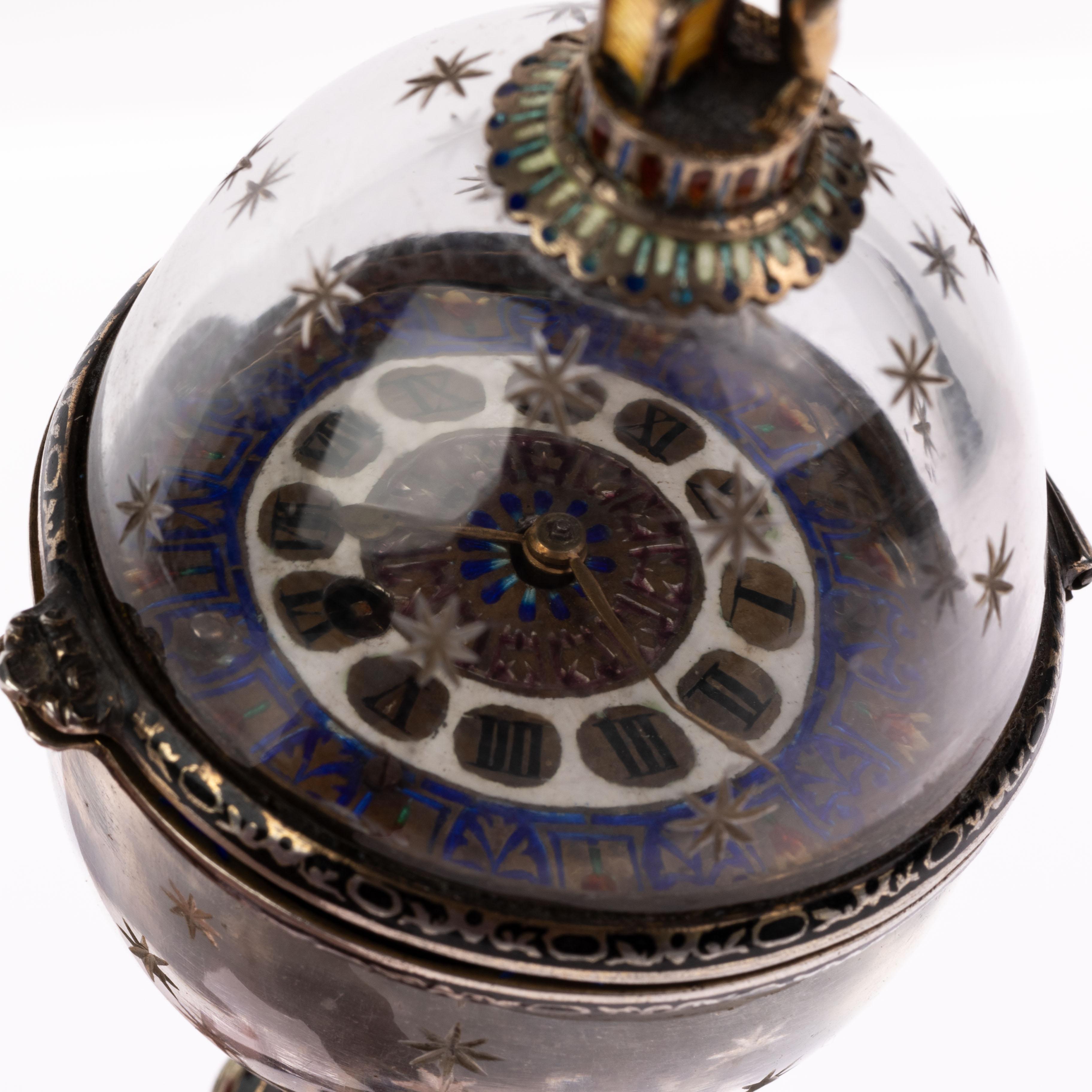 Antique 19th Century Viennese Austrian Enamel & Silver Rock Crystal Desk Clock For Sale 3