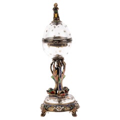 Antique 19th Century Viennese Austrian Enamel & Silver Rock Crystal Desk Clock