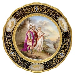 Antique 19th Century Viennese Cobalt & Gold Porcelain Cabinet Plate of "Thetis."