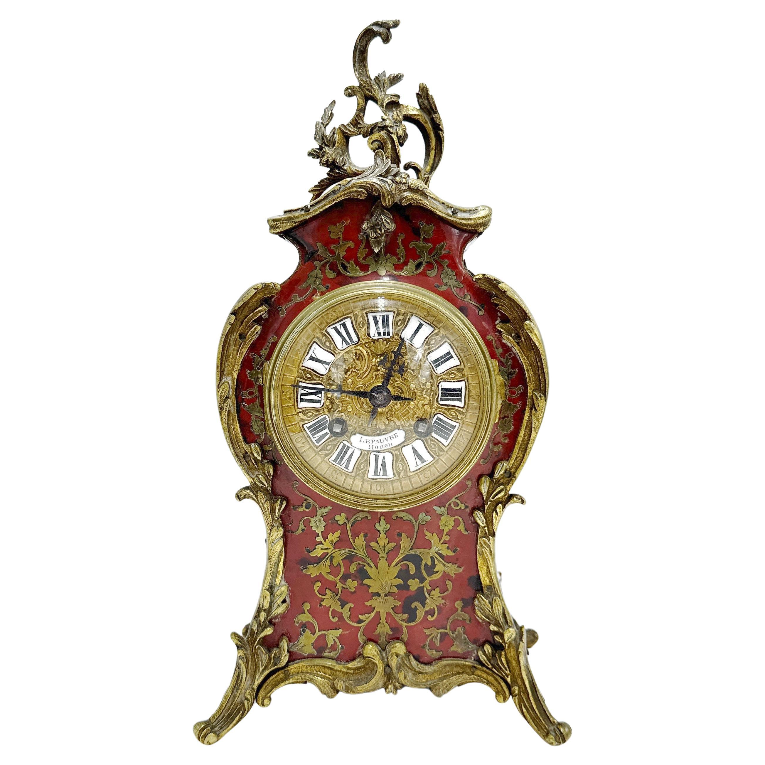 Antique French Boulle Style Mantle Clock del XIX secolo di Vincenti & Cie
