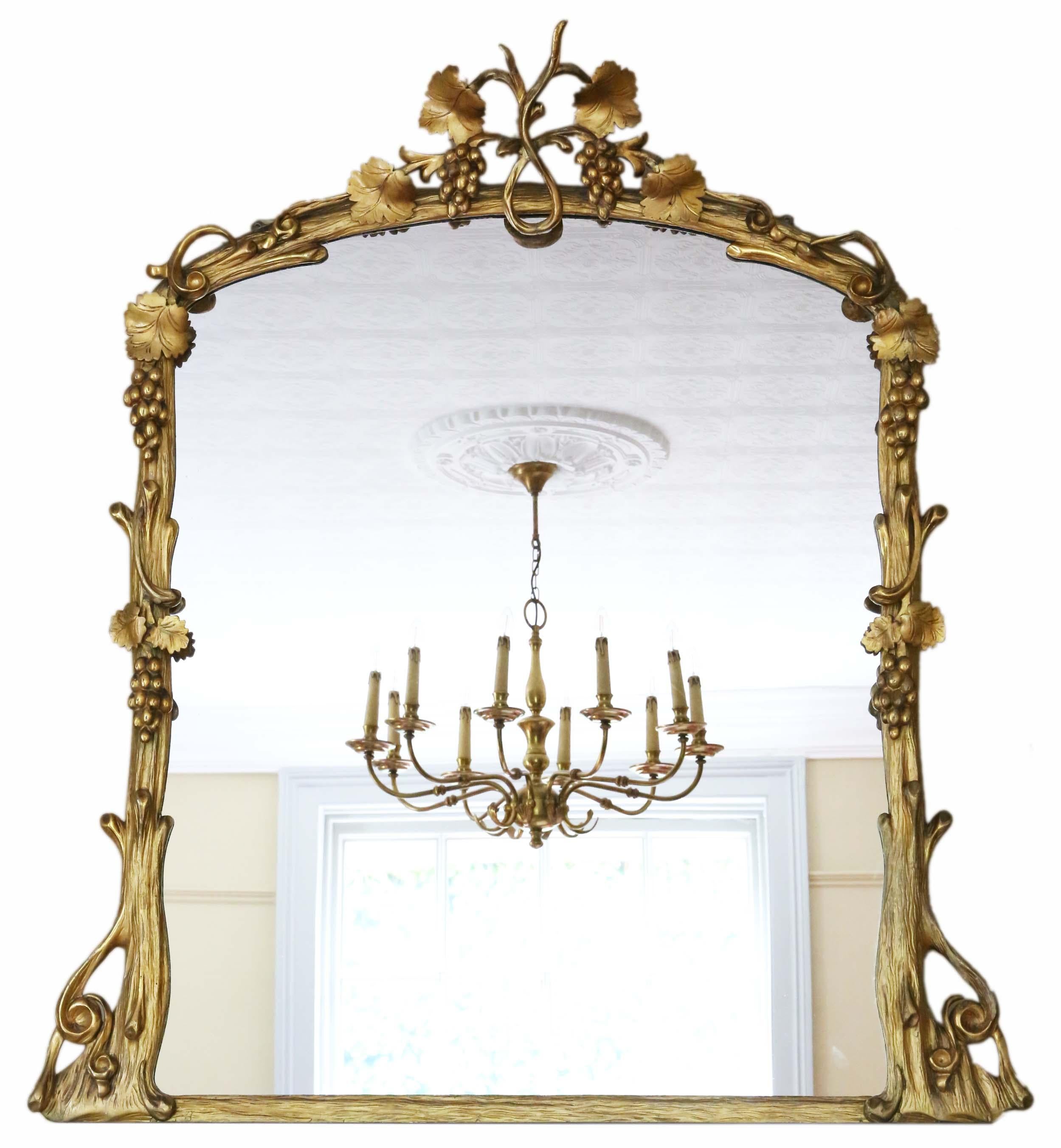 Antique 19th Century Vine Gilt Overmantel Wall Mirror Very Large Fine Quality 6