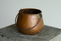 Antique 19th Century Wabi Sabi Style Pot with Handle in Richly Patinated Copper