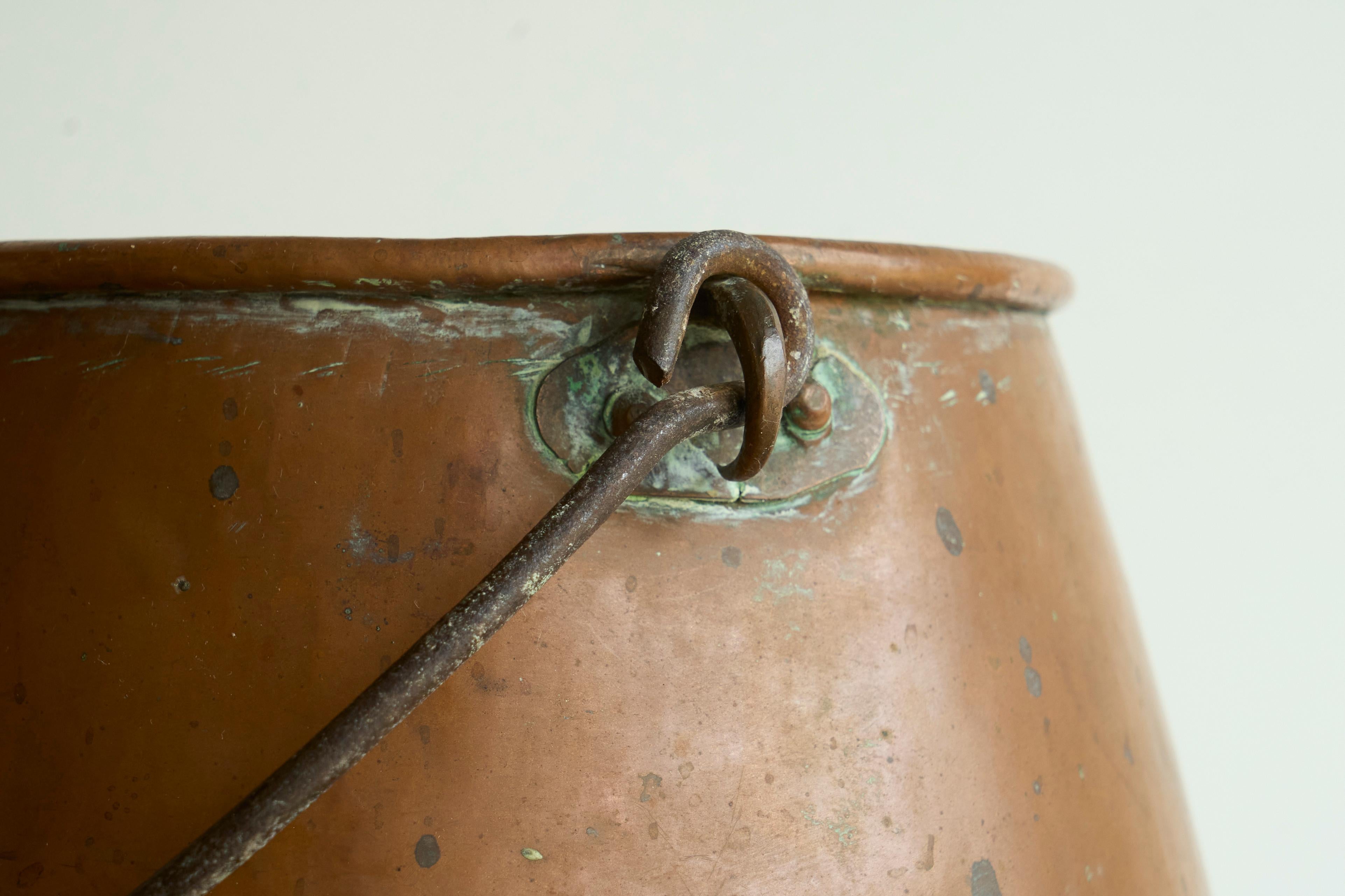 European Antique 19th Century Wabi Sabi Style Pot with Handle in Richly Patinated Copper For Sale