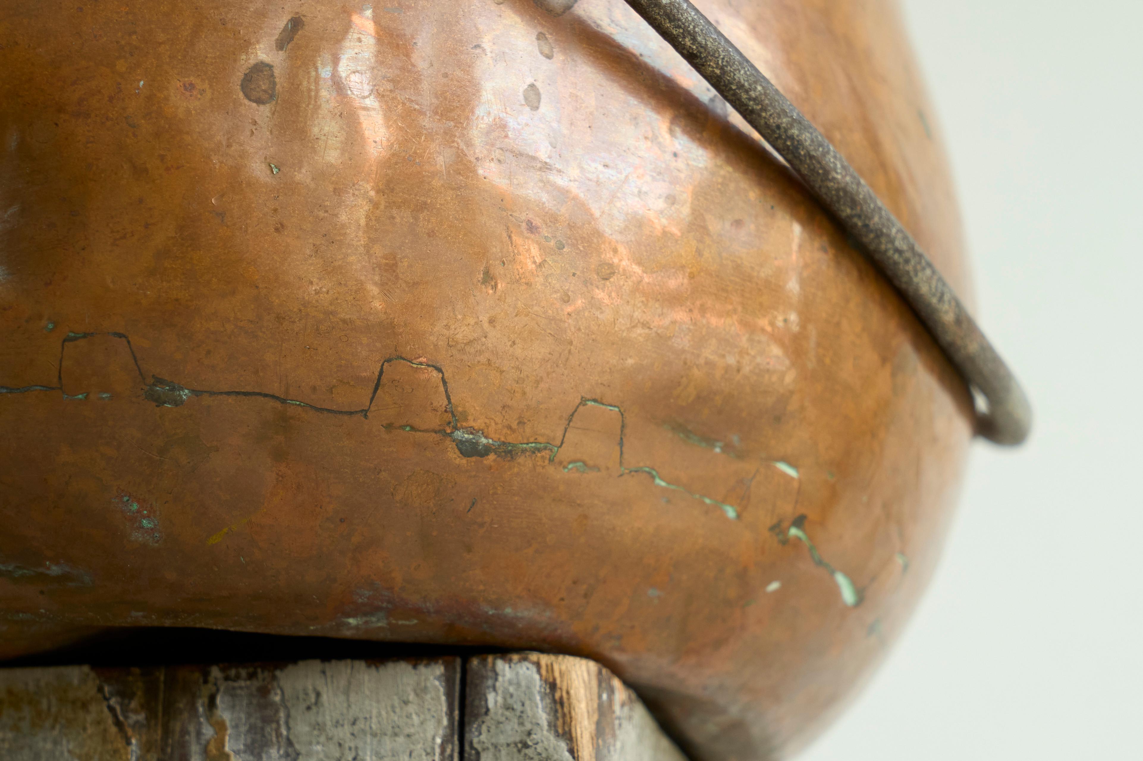 Antique 19th Century Wabi Sabi Style Pot with Handle in Richly Patinated Copper For Sale 1