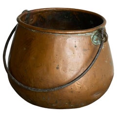 Antique 19th Century Wabi Sabi Style Pot with Handle in Richly Patinated Copper