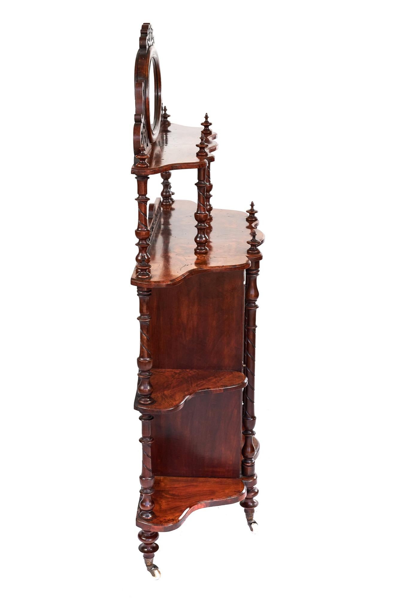 Victorian Antique 19th Century Walnut 4-Tier Whatnot with Centre Mirrored Cupboard