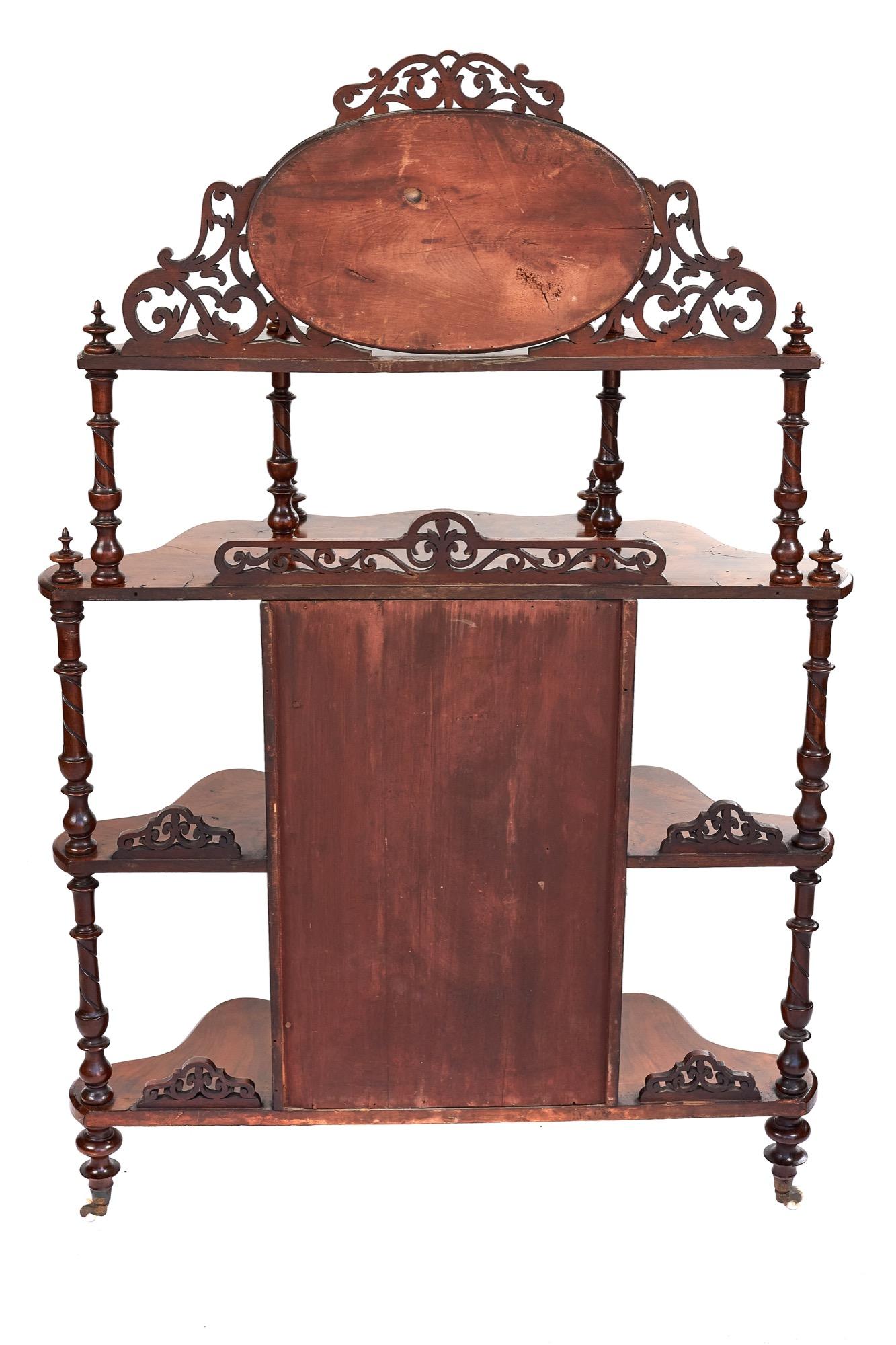 European Antique 19th Century Walnut 4-Tier Whatnot with Centre Mirrored Cupboard