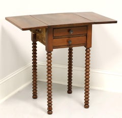 Antique 19th Century Walnut Two Drawer Drop-Leaf Side Table with Bobbin Legs