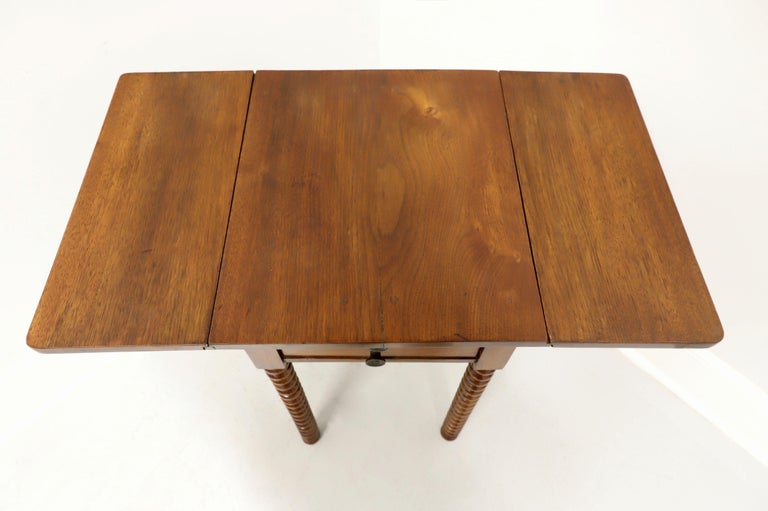 Antique 19th Century Walnut Drop Leaf Two Drawer Side Table with Bobbin