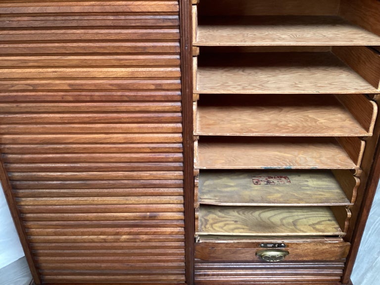 Antique 19th Century Walnut Map with Tambour Doors For Sale at