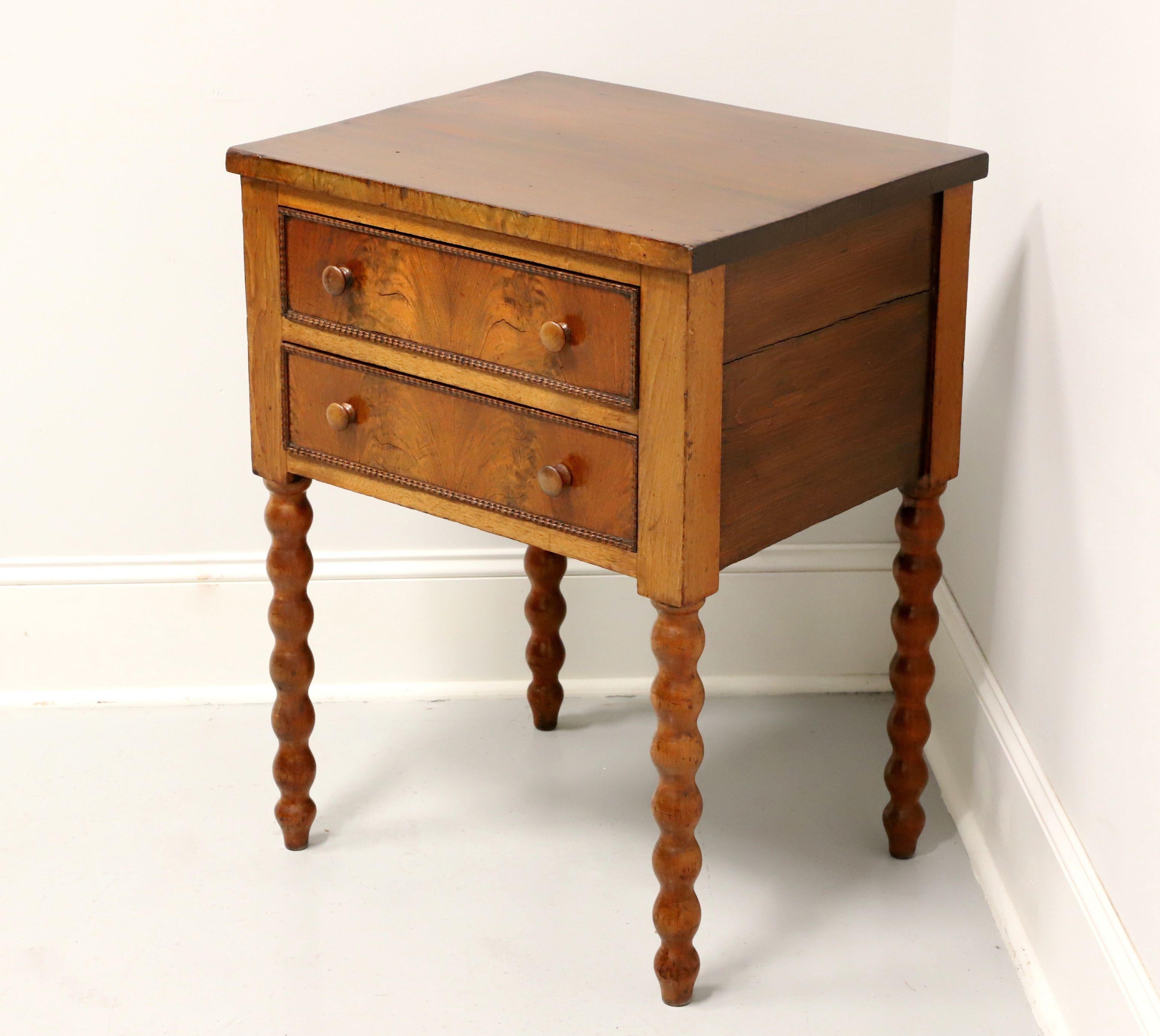 Victorian Antique 19th Century Walnut Two Drawer End Side Table with Bobbin Legs