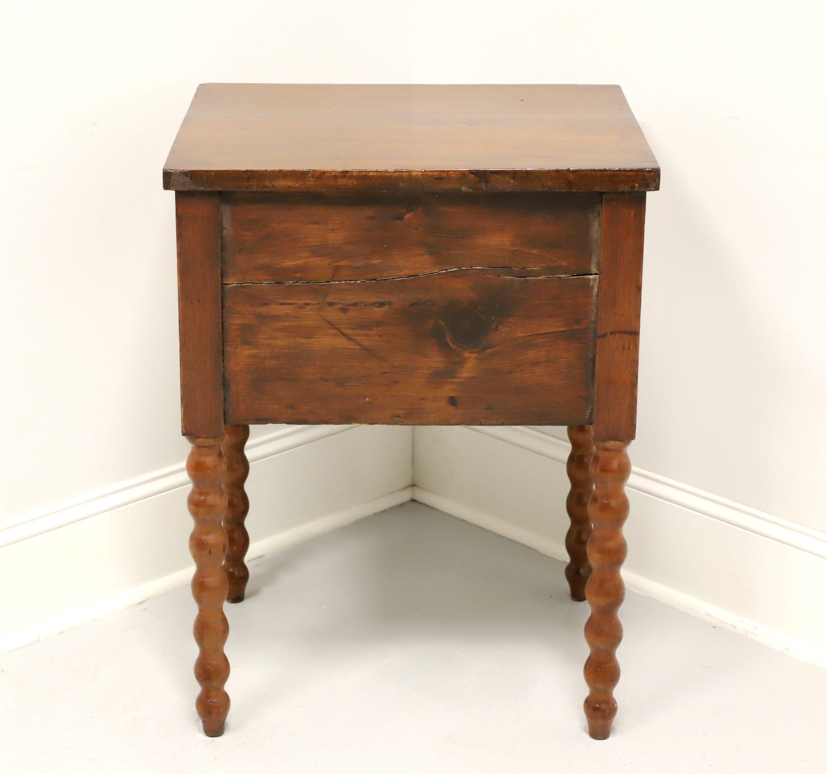 English Antique 19th Century Walnut Two Drawer End Side Table with Bobbin Legs