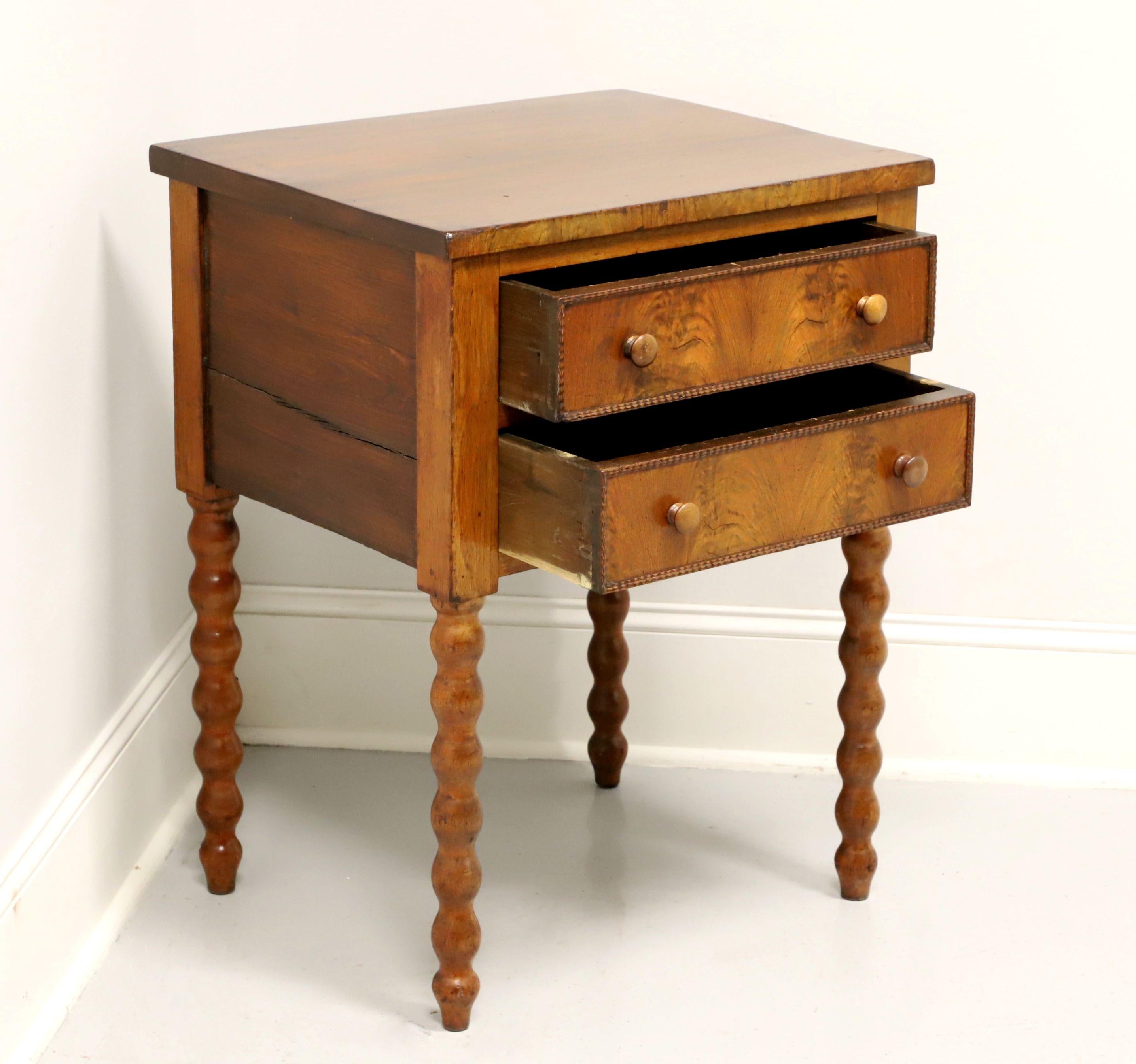 Antique 19th Century Walnut Two Drawer End Side Table with Bobbin Legs In Good Condition In Charlotte, NC