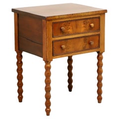 Antique 19th Century Walnut Two Drawer End Side Table with Bobbin Legs