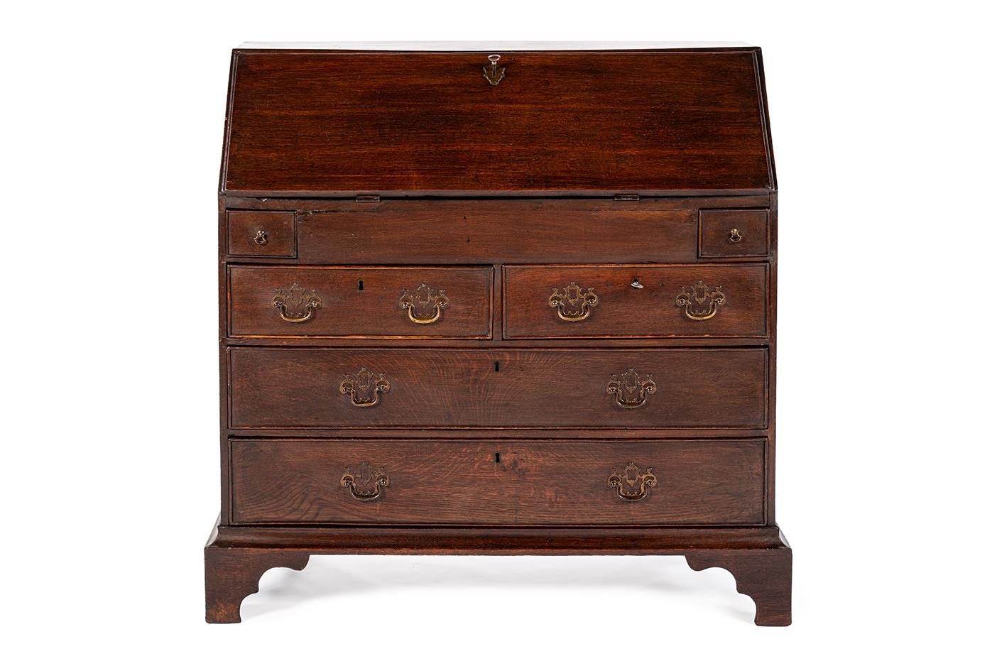 British Antique 19th century warm brown English Oak Georgian  Slant-Front Desk For Sale