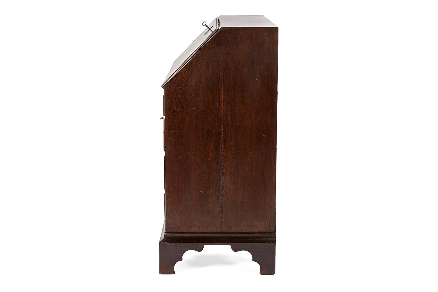 Brass Antique 19th century warm brown English Oak Georgian  Slant-Front Desk For Sale