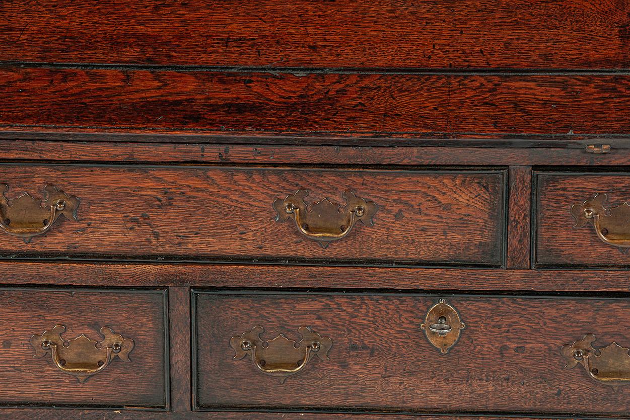 Antike 19. Jahrhundert warmes Braun Englisch Oak Regency  Schreibtisch mit schräger Front im Angebot 4