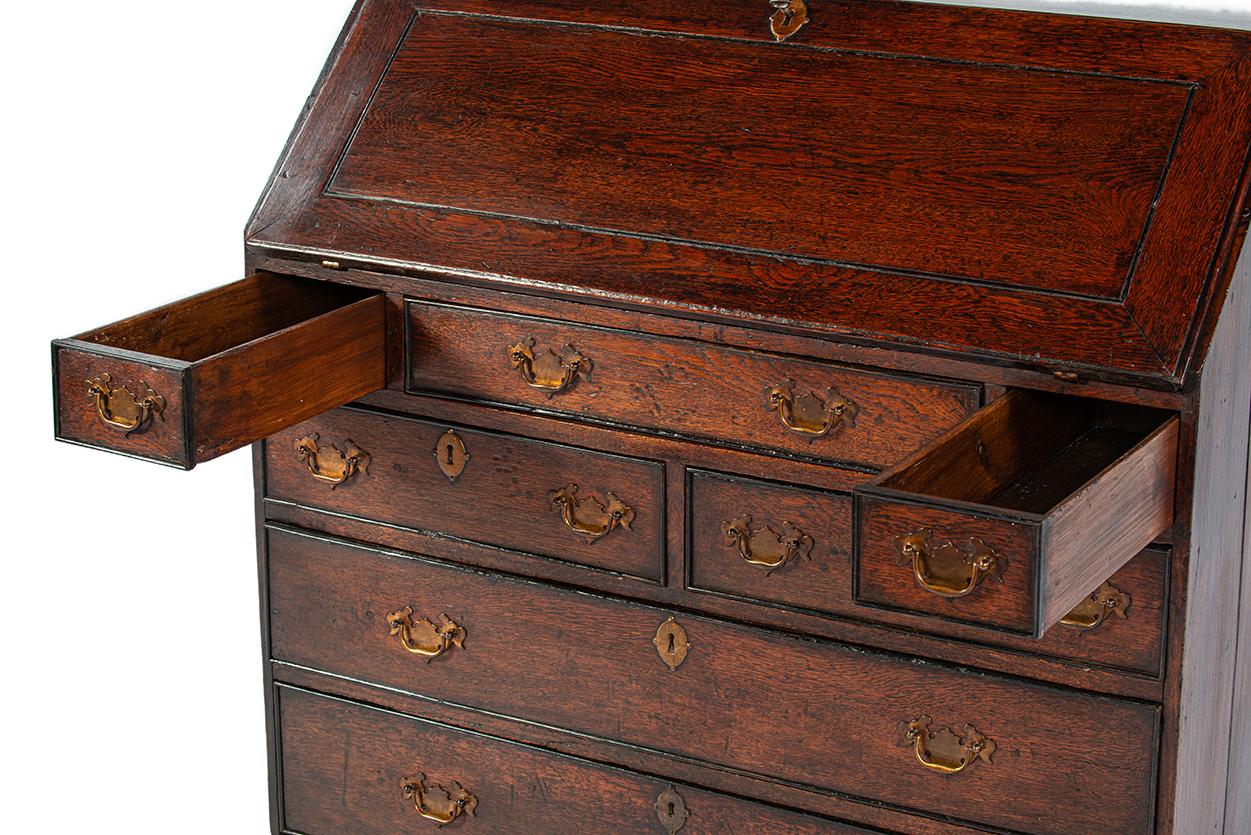 Antike 19. Jahrhundert warmes Braun Englisch Oak Regency  Schreibtisch mit schräger Front im Angebot 6
