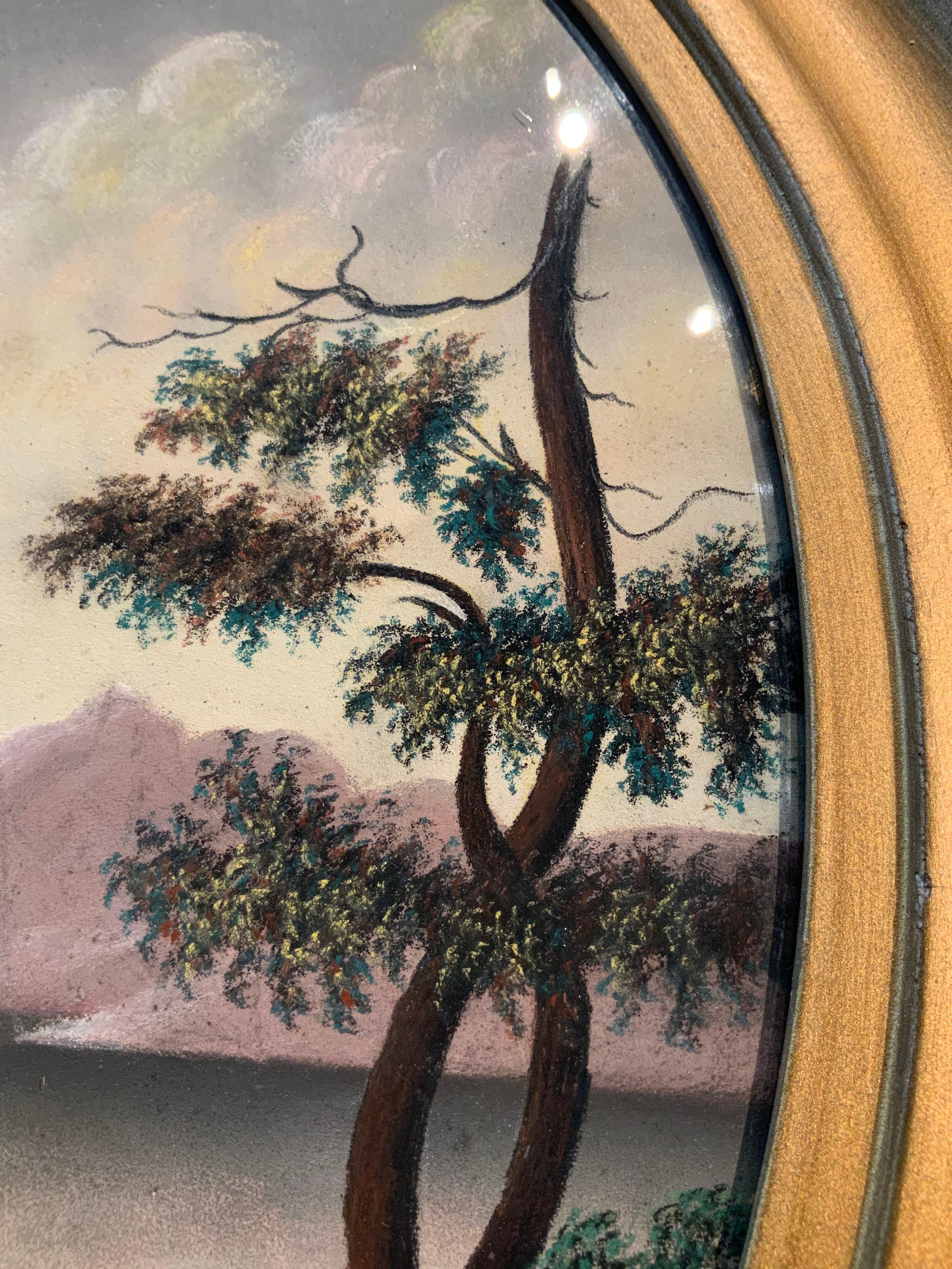 Américain Aquarelle ancienne du 19ème siècle sur papier de verre