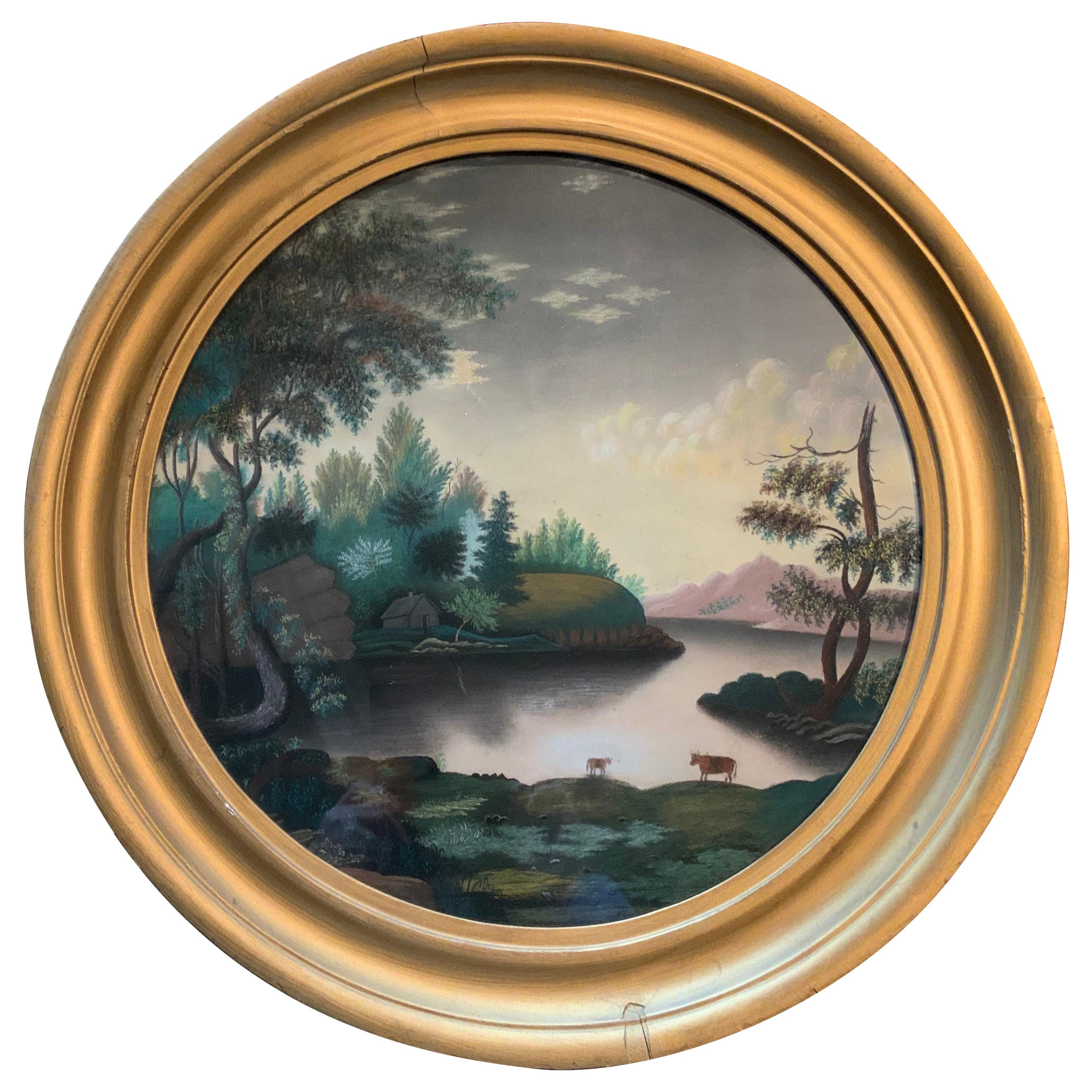 Aquarelle ancienne du 19ème siècle sur papier de verre