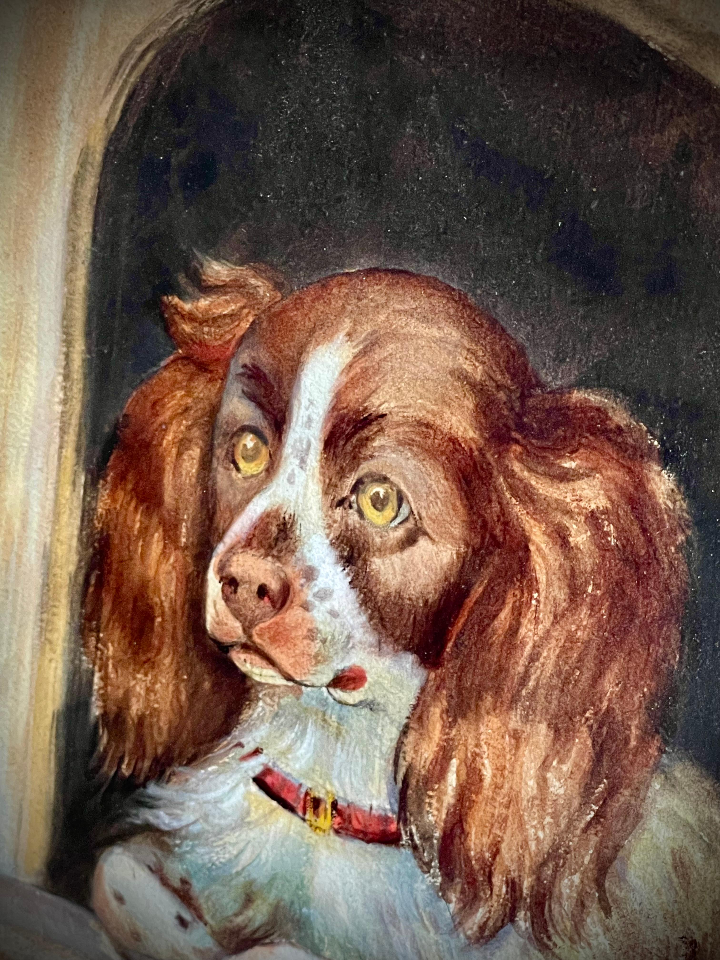 Victorian Antique 19th Century Watercolor Spaniel Dog For Sale