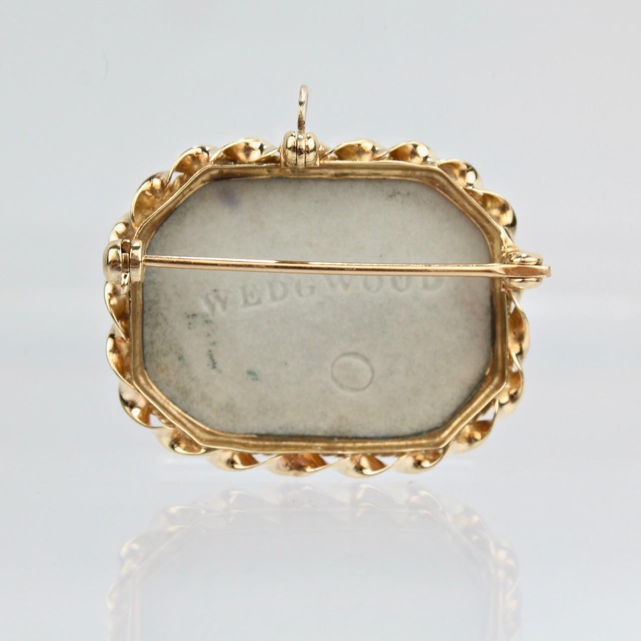 Neoclassical Antique 19th Century Wedgwood Blue Jasper Plaque and 14 Karat Gold Pendant / Pin For Sale