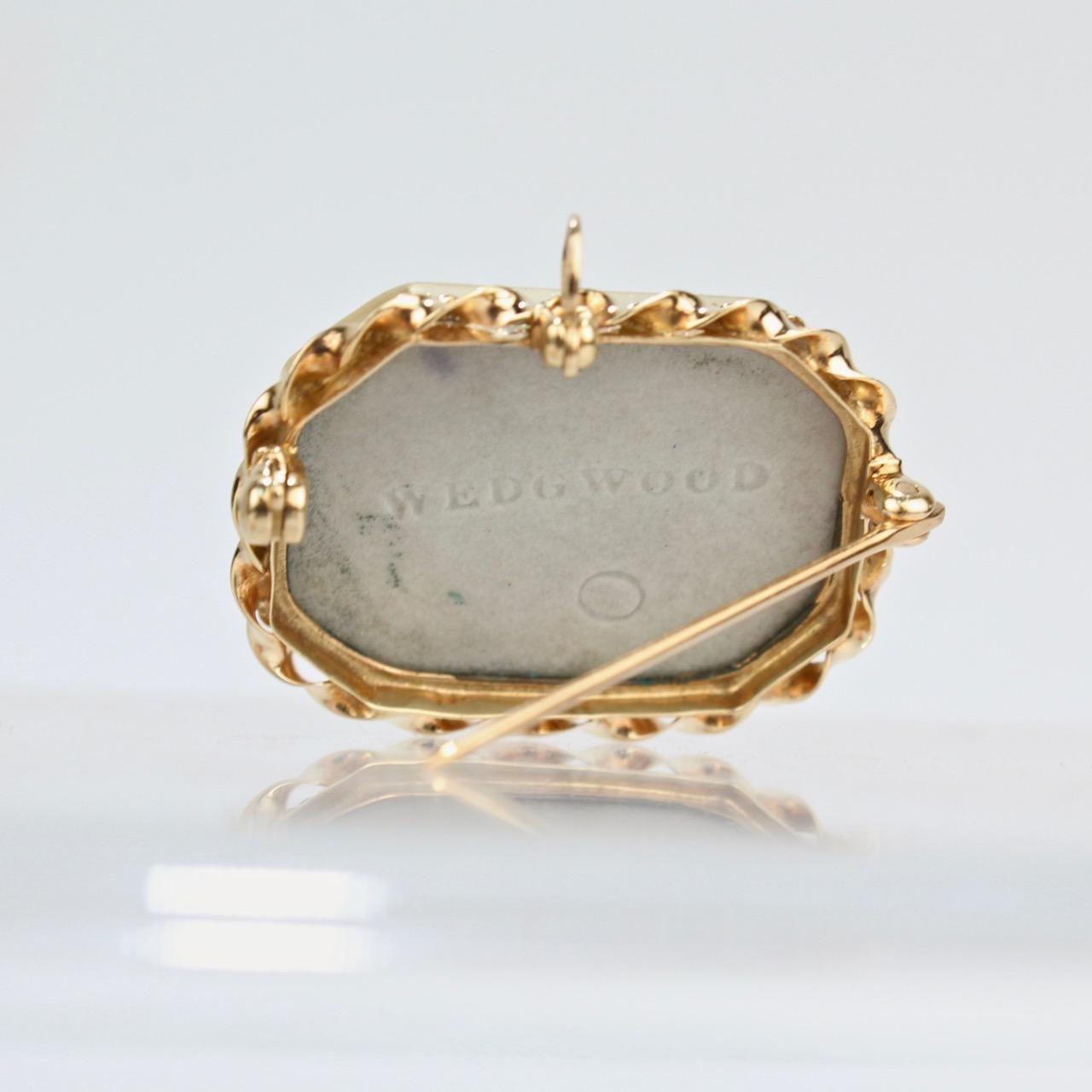 Round Cut Antique 19th Century Wedgwood Blue Jasper Plaque and 14 Karat Gold Pendant / Pin For Sale