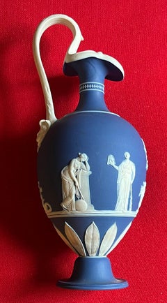 Antique 19th Century Wedgwood Dark Blue Jasperware Oinoche Vase, Urn or Ewer