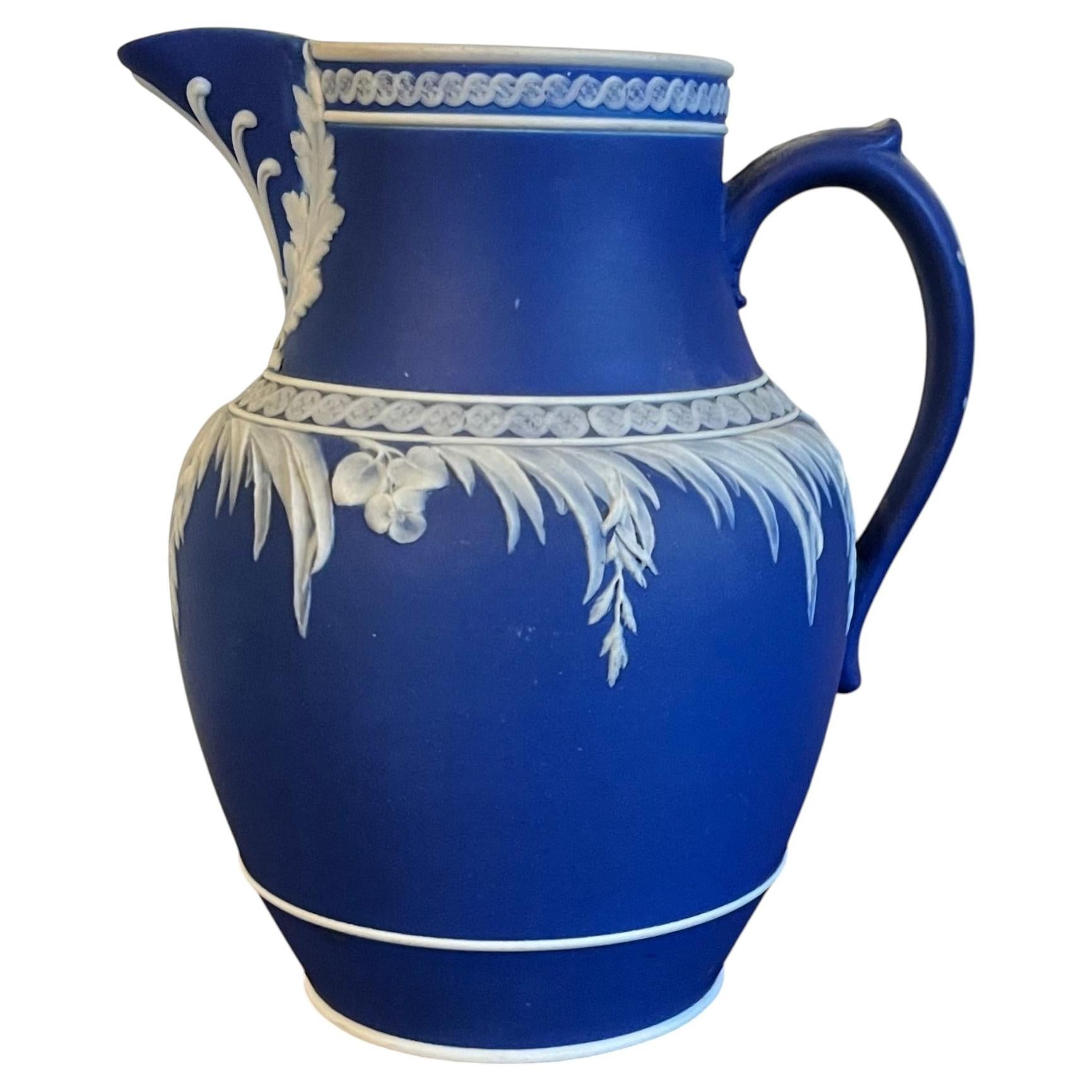 Antique 19th Century Wedgwood Dark Blue Jasperware Pitcher Circa 1863