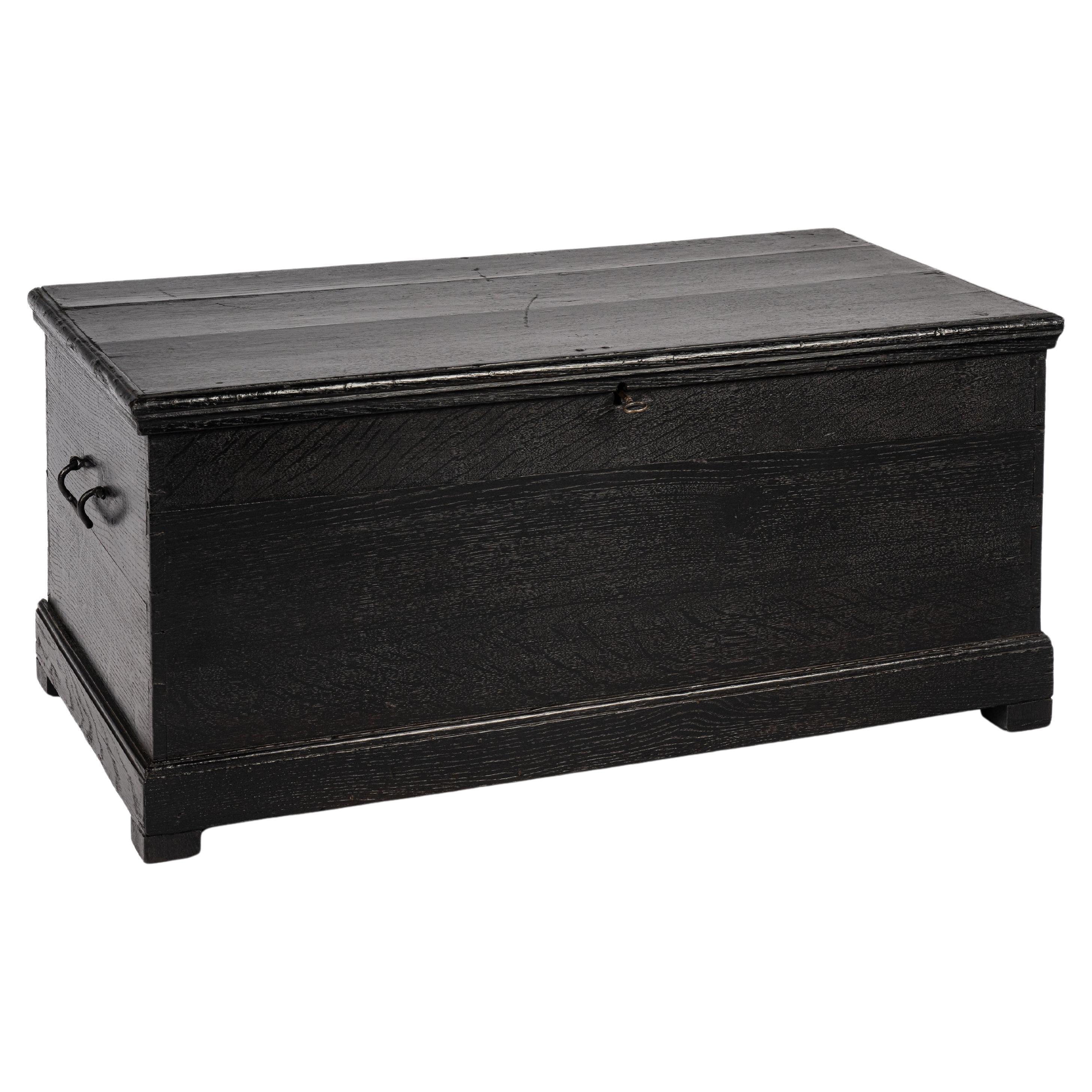 Antique 19th-century West German black oak blanket chest trunk or coffer For Sale