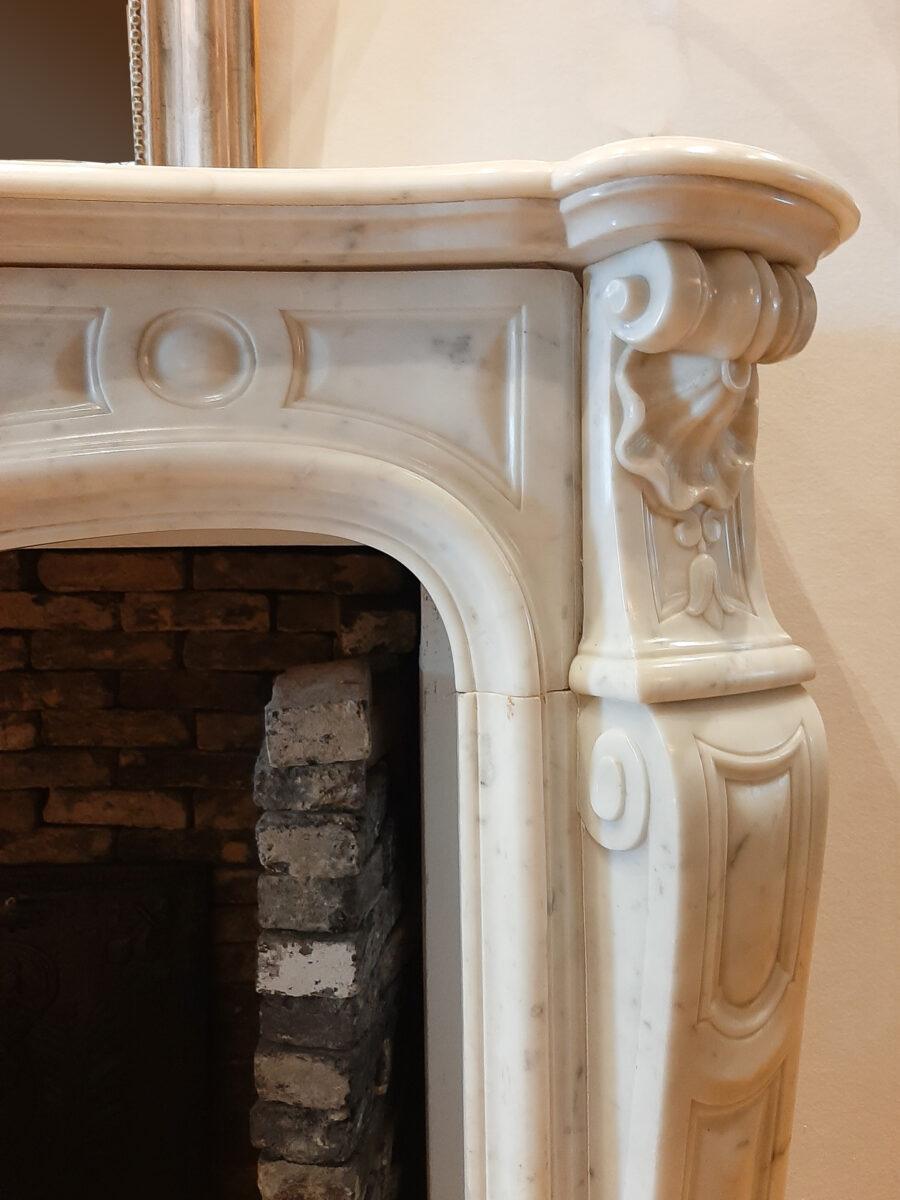 Antique 19th Century White Carrara Marble French Trois Coquilles Fireplace 2