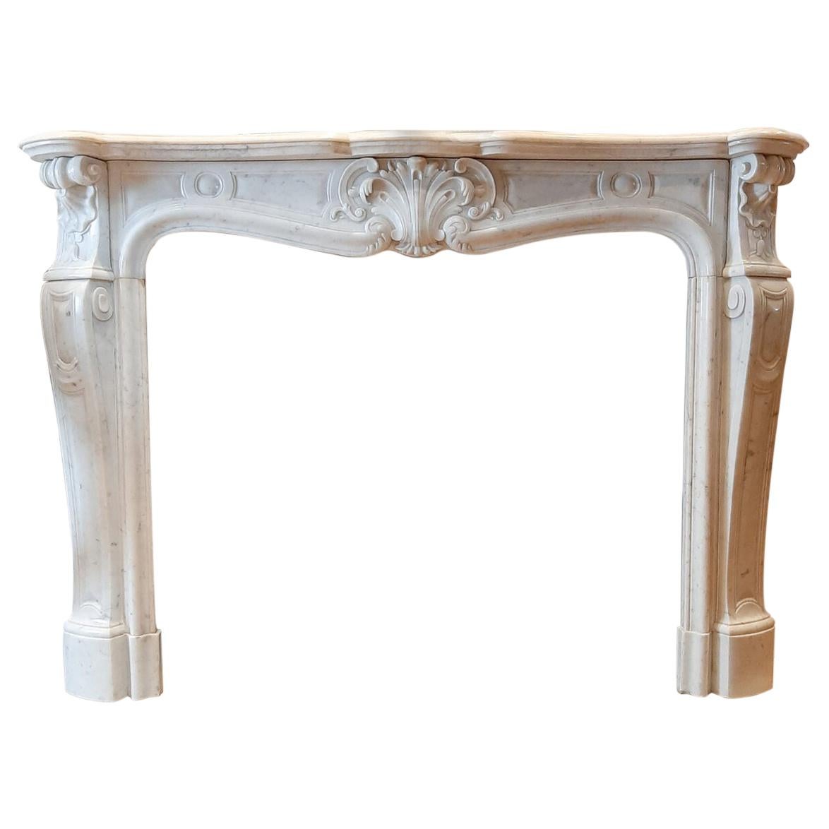 Antique 19th Century White Carrara Marble French Trois Coquilles Fireplace
