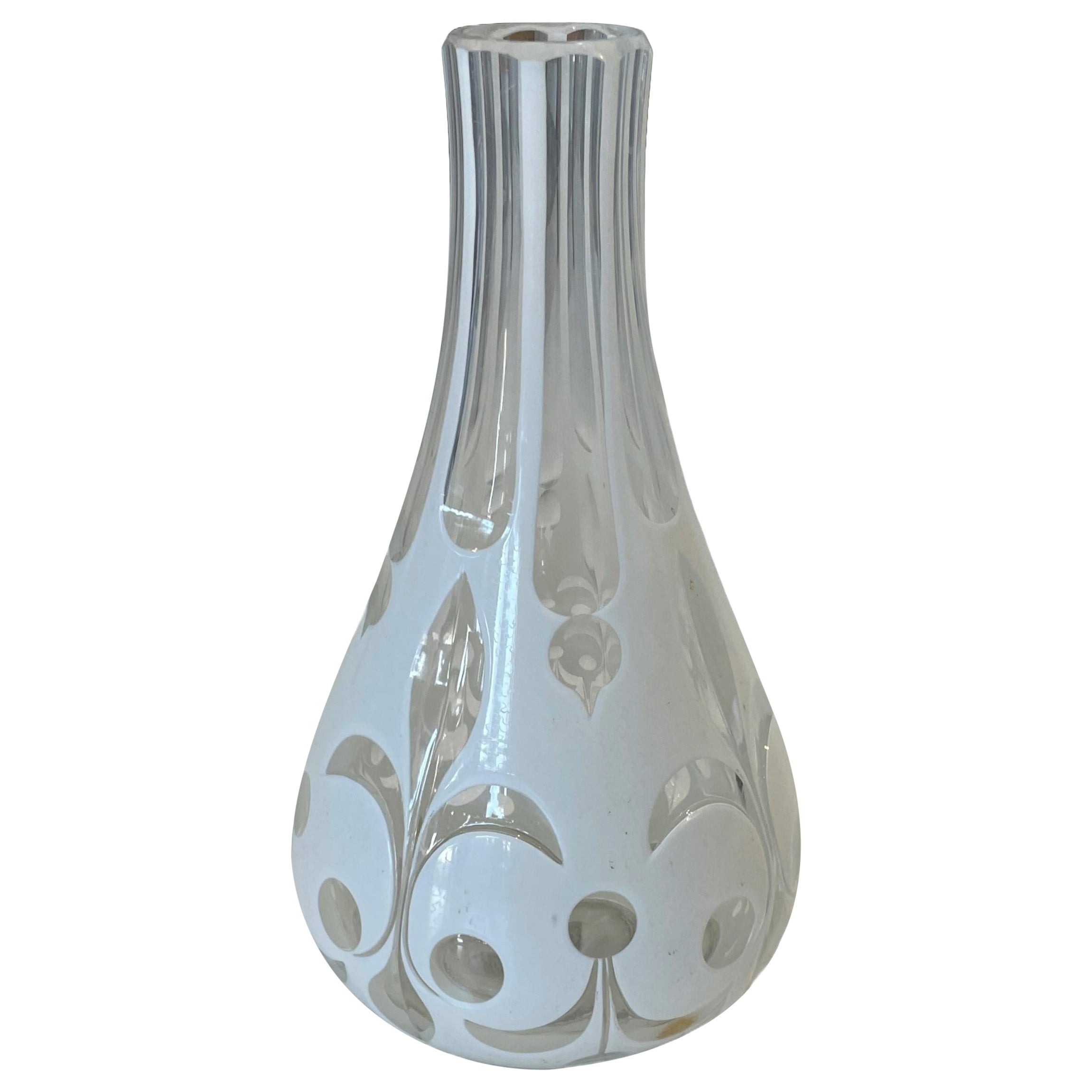 Antique 19th Century White Cut to Clear Bohemian Overlay Glass Vase