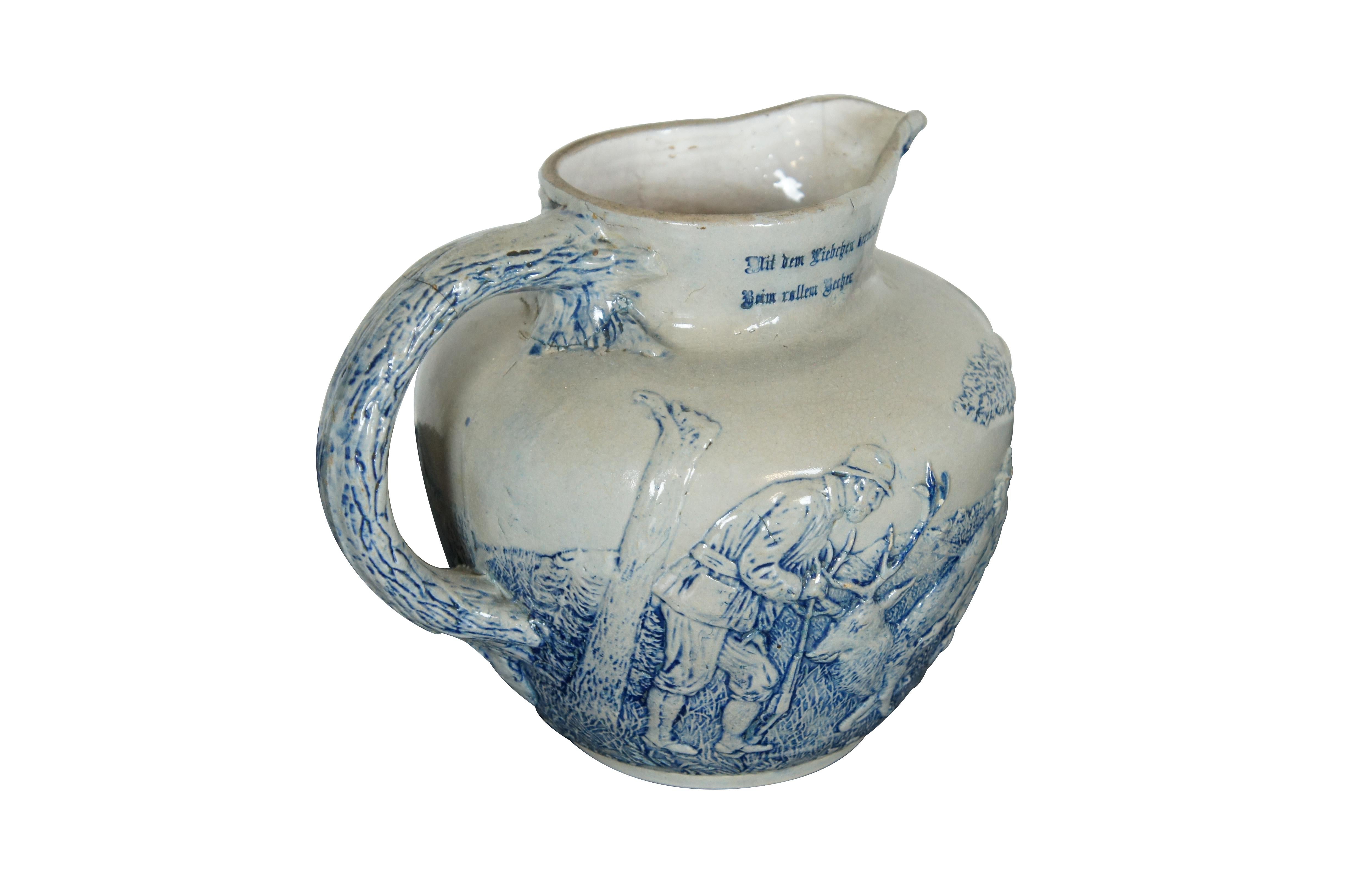 Black Forest Antique 19th Century Whites Utica Stoneware Salt Glaze Stag Hunt Pitcher Ewer 9