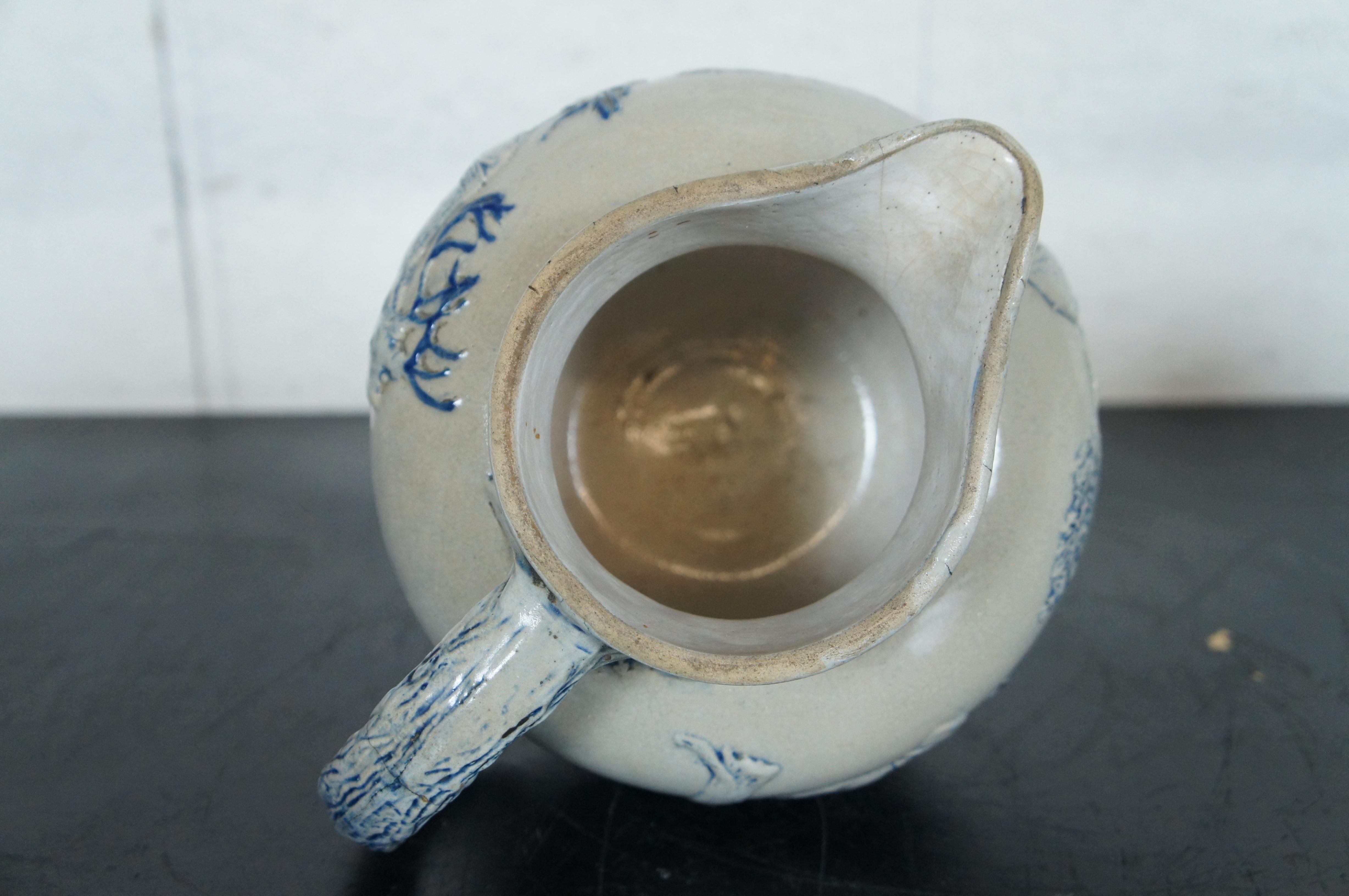 Antique 19th Century Whites Utica Stoneware Salt Glaze Stag Hunt Pitcher Ewer 9