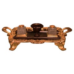 Antigua bandeja para bolígrafos de bronce y ormolu de Guillermo IV del siglo XIX