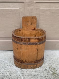 Antique 19th Century Wood and Iron Bucket or Waste Basket