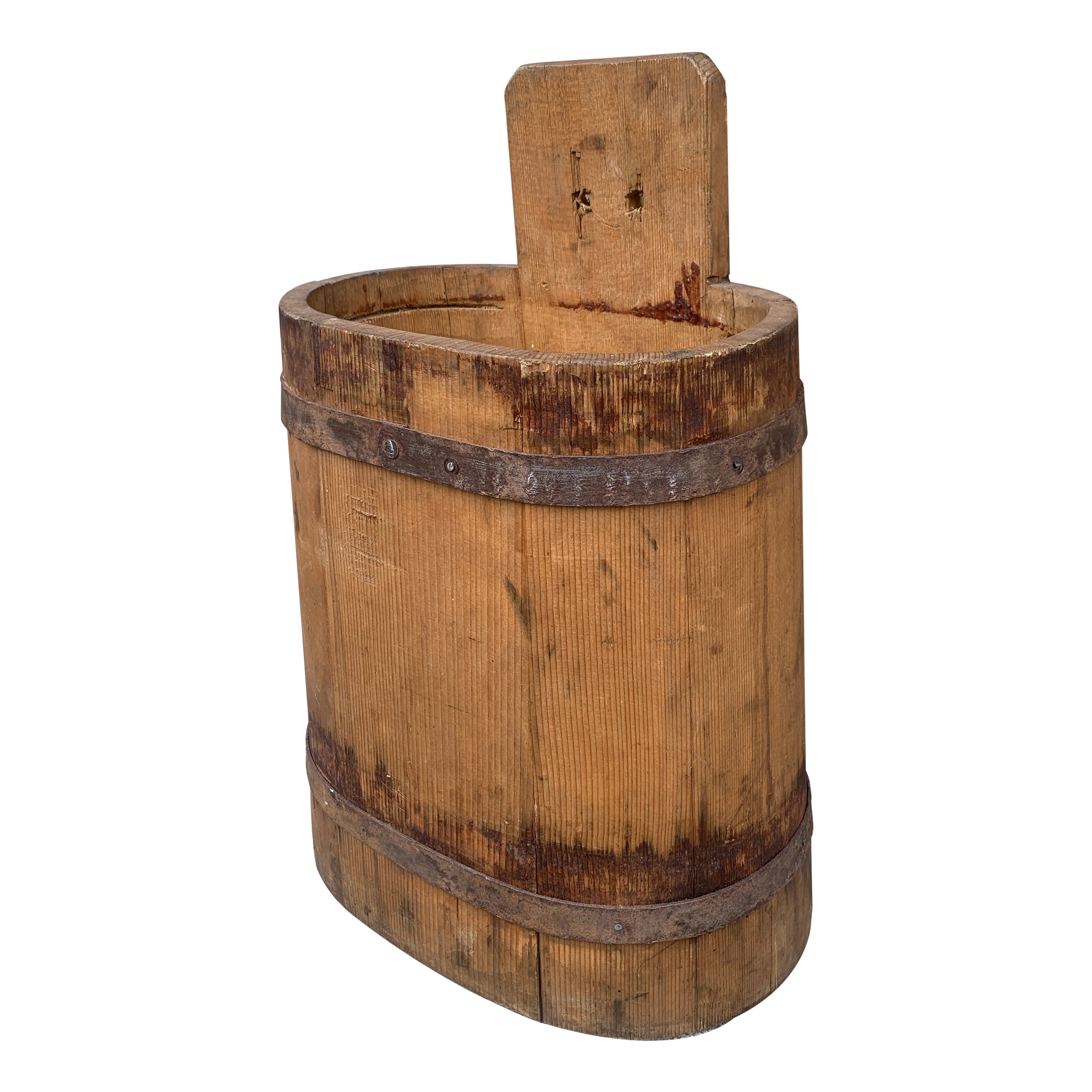 Antique 19th Century Wood and Iron Bucket or Waste Basket