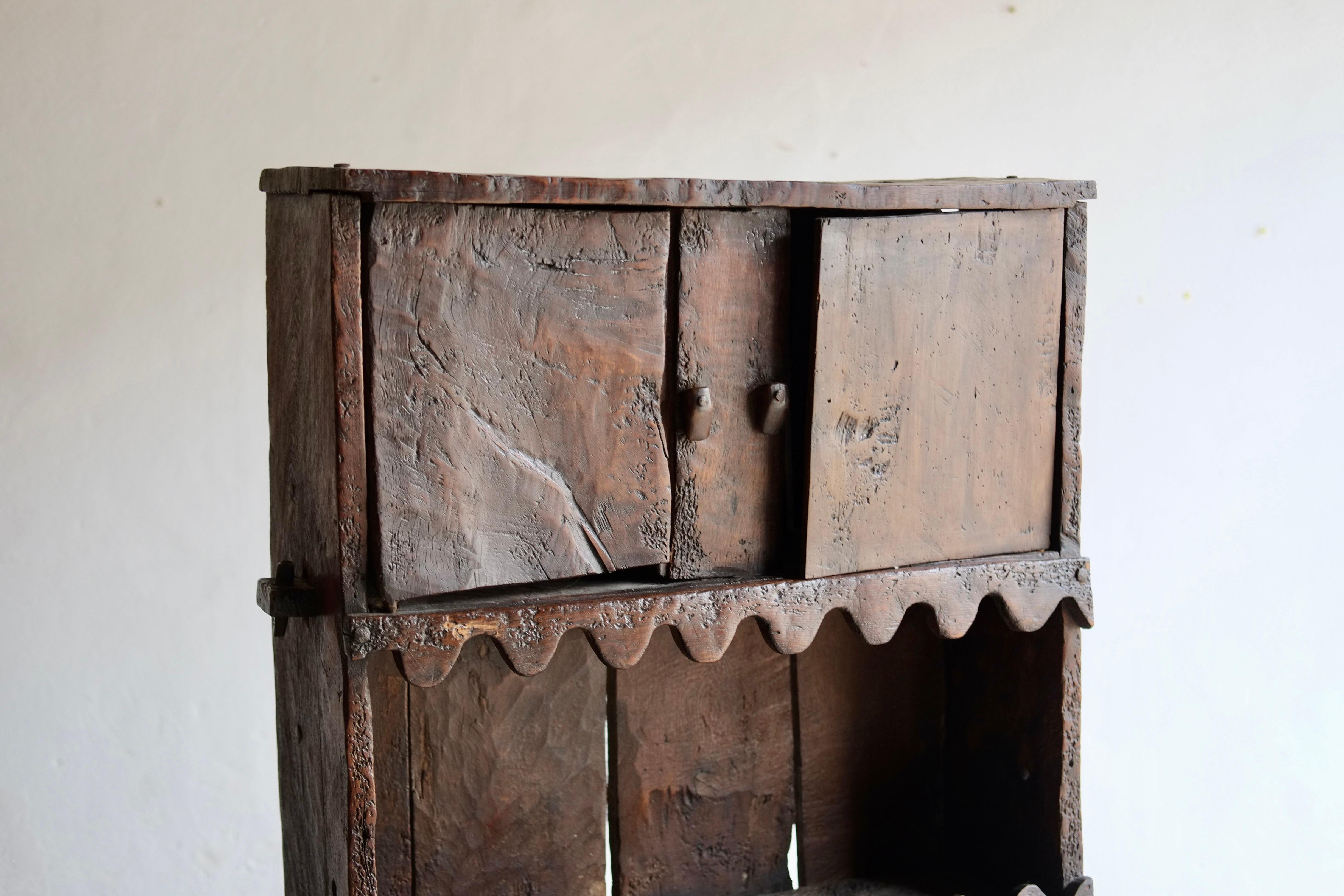 Folk Art Unique Antique 19th Century Wood Folk Cabinet / Shelves, France For Sale