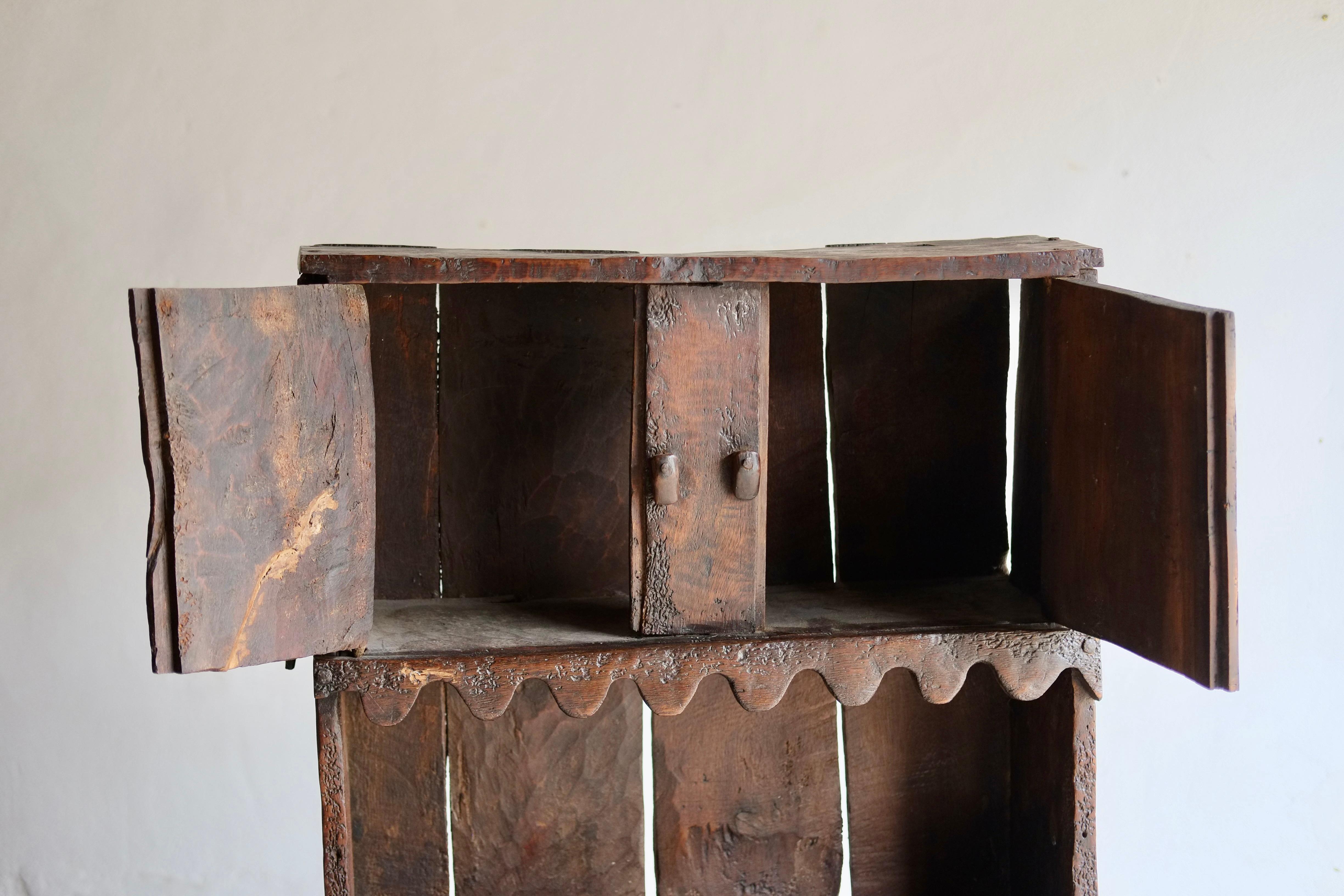 Unique Antique 19th Century Wood Folk Cabinet / Shelves, France In Good Condition For Sale In LEWES, GB