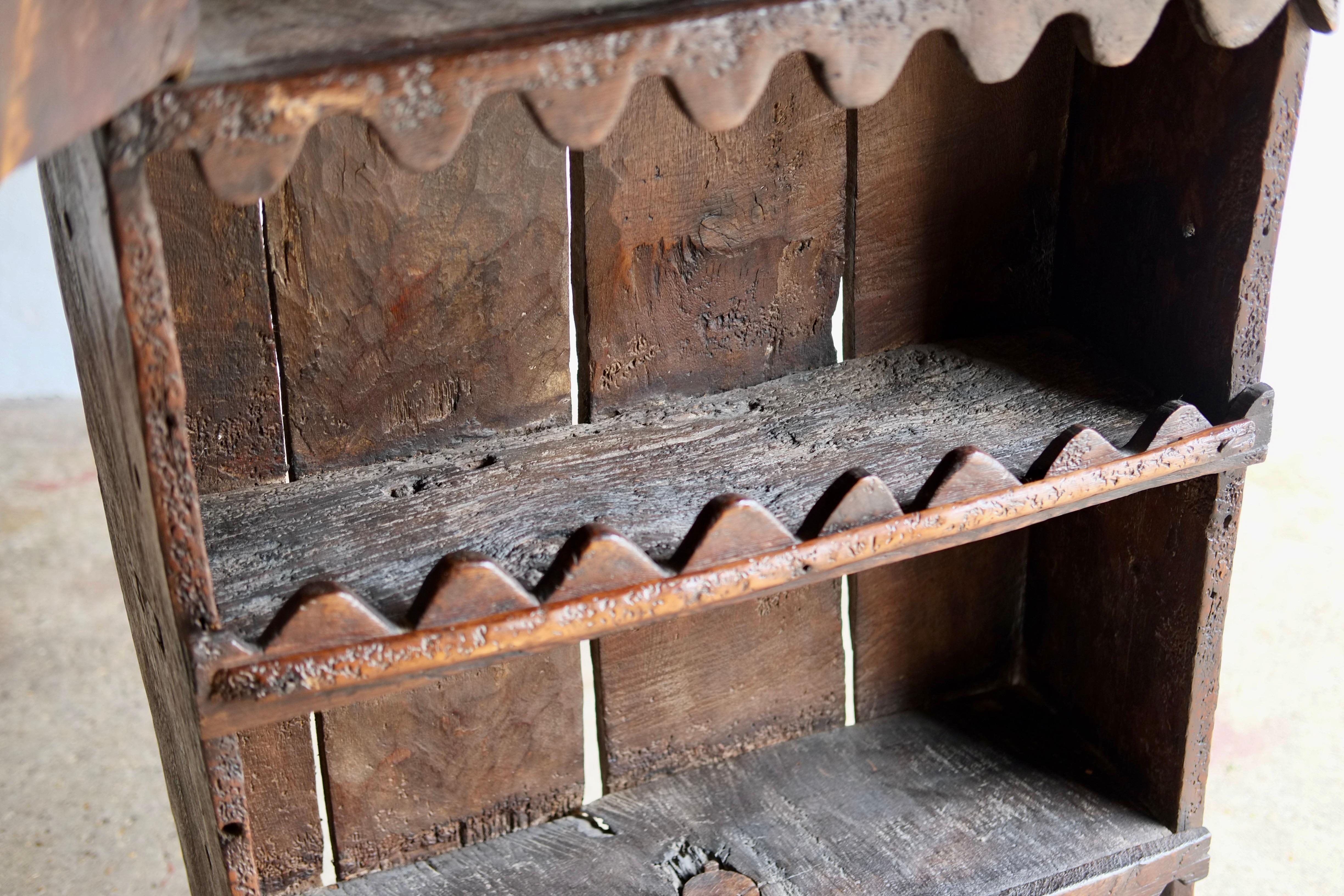 Unique Antique 19th Century Wood Folk Cabinet / Shelves, France For Sale 1