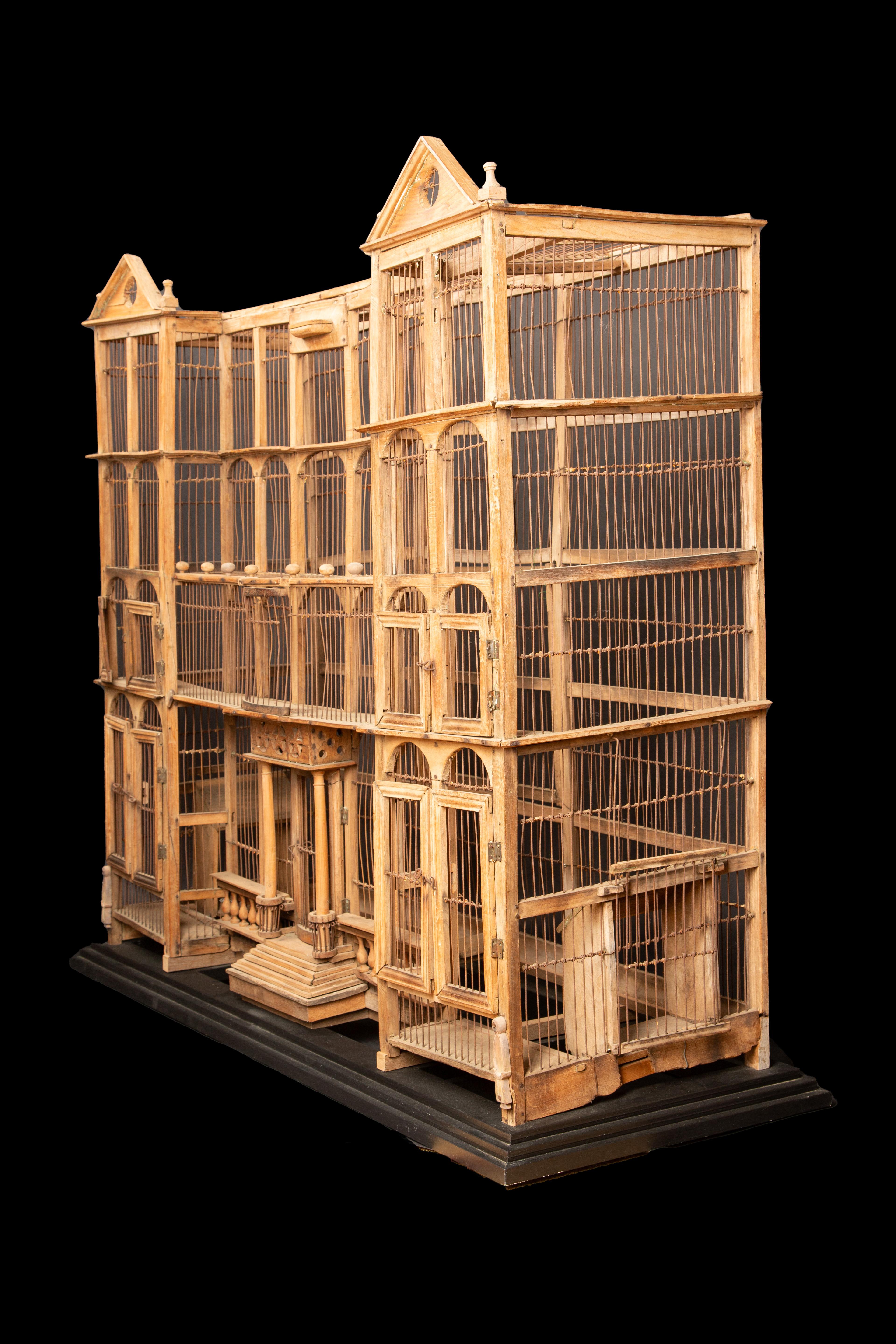 Antique 19th Century Wood & Wire Manor House Bird Cage: Timeless Elegance For Sale 9