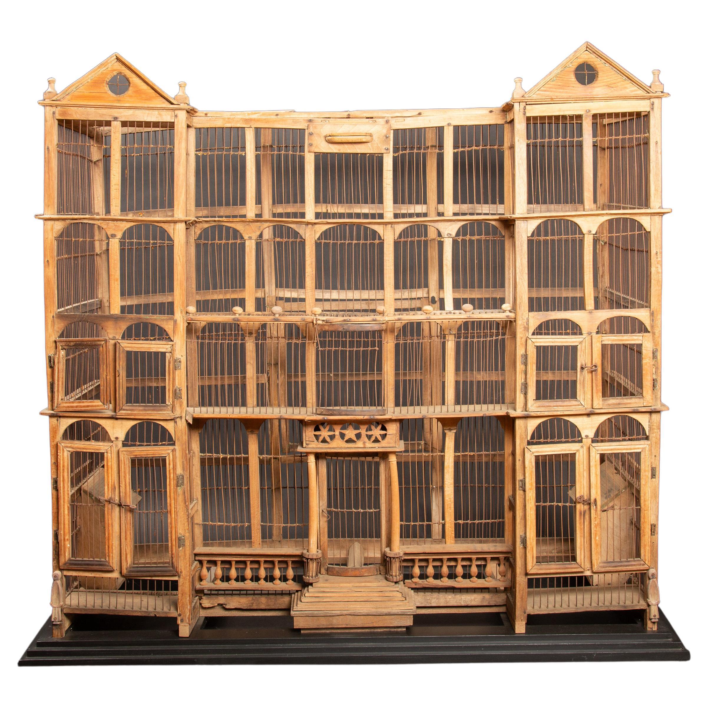 Antique 19th Century Wood & Wire Manor House Bird Cage: Timeless Elegance For Sale